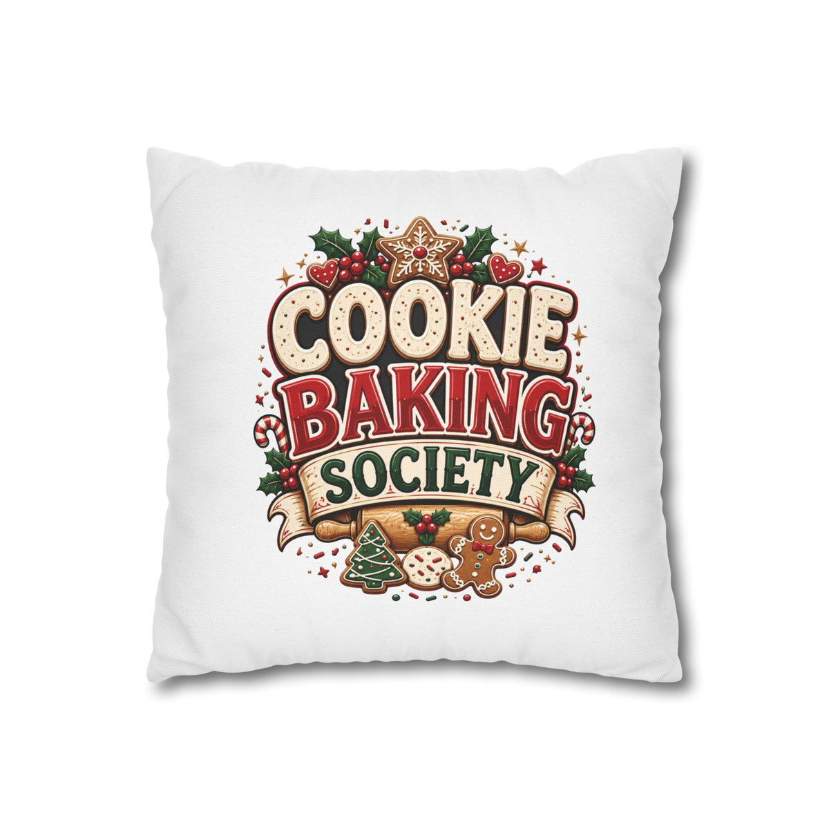 Christmas Cookie Baking Society Pillowcase — Holiday Baking Decorative Throw Pillow Cover