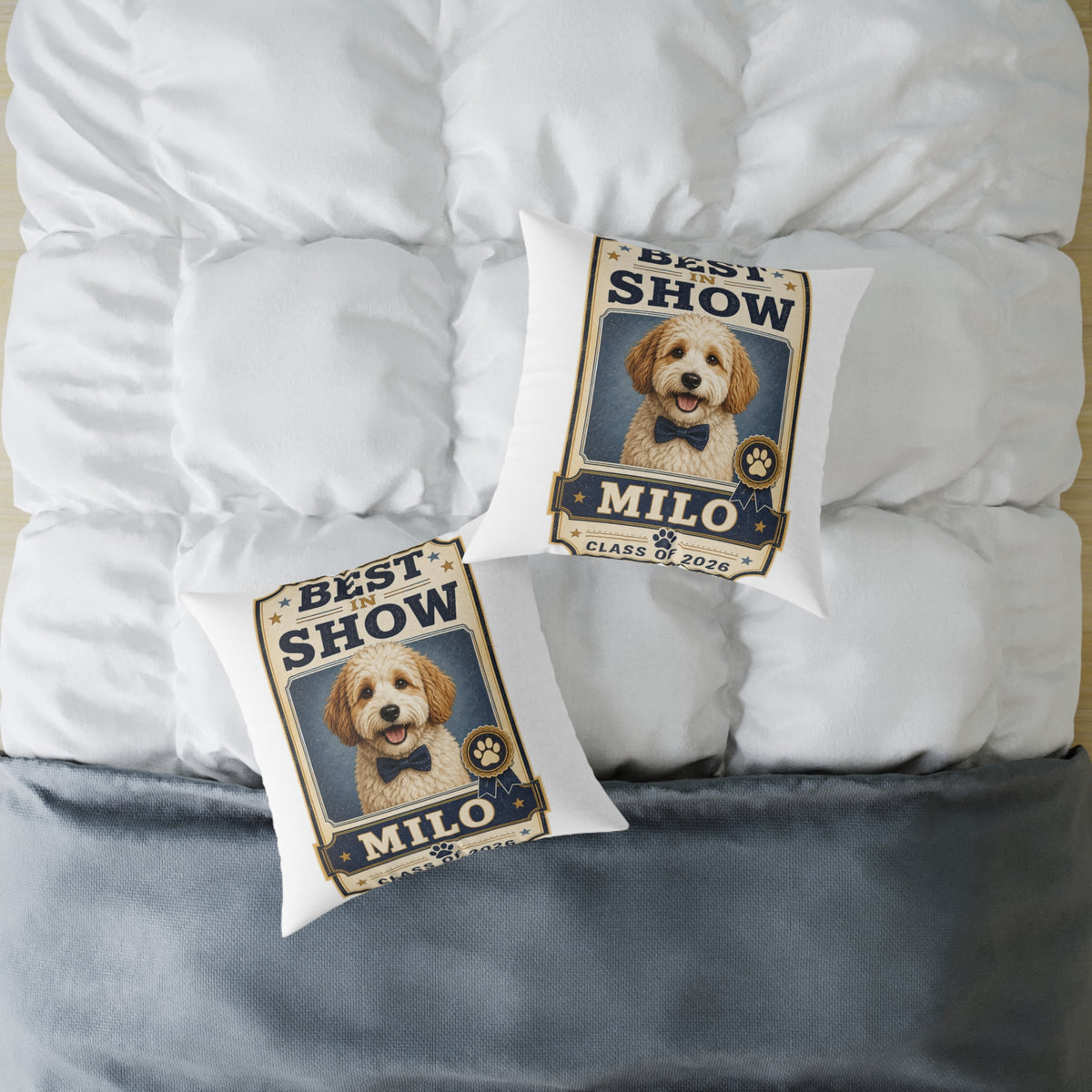 Dog Portrait Pillow -  Milo Bailey Dog Dad Mom "Best in Show" Personalized Milo Square Throw Pillow