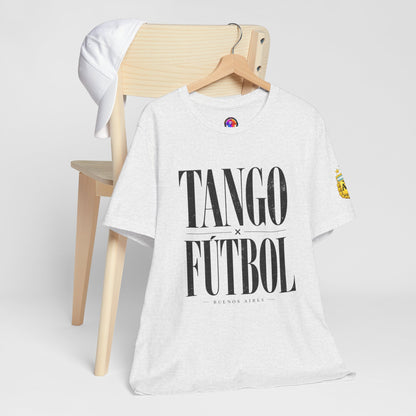 Argentina - Tango y Fútbol Graphic Tee - Bold Serif Soccer & Dance Shirt