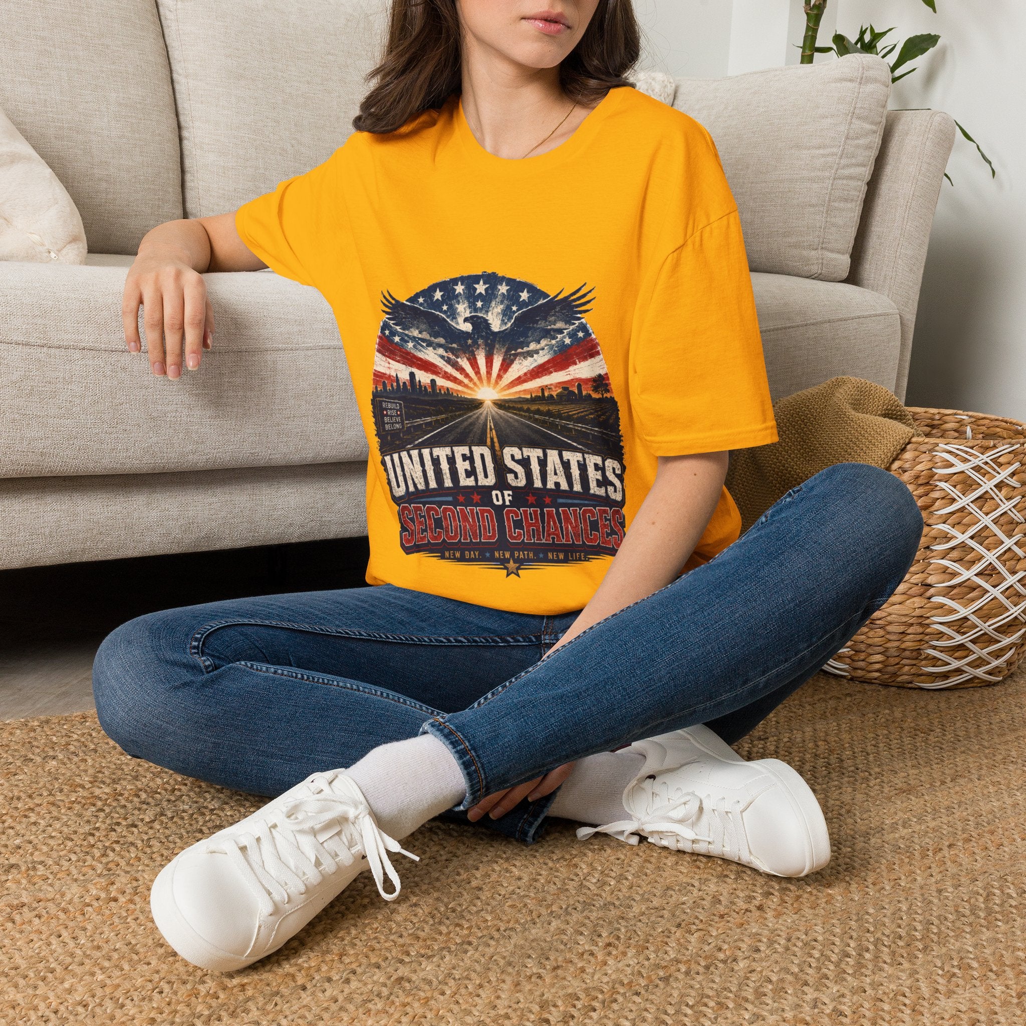 Patriotic Eagle T-Shirt — United States Skyline Vintage Flag Design