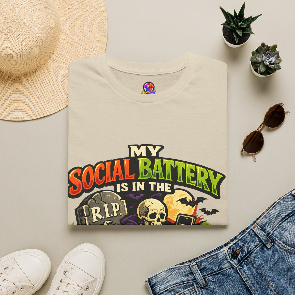 Halloween My Social Battery Unisex Softstyle T-Shirt