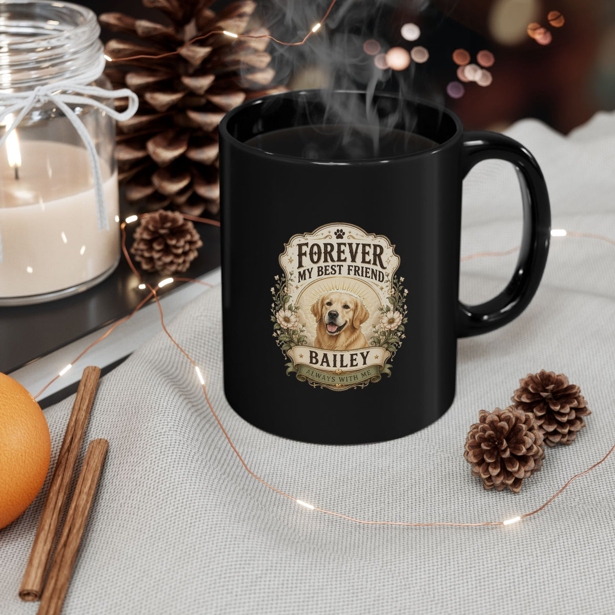 Milo Bailey Dog Dad Mom Forever My Best Friend Personalized Dog Photo Mug — Black Coffee Mug