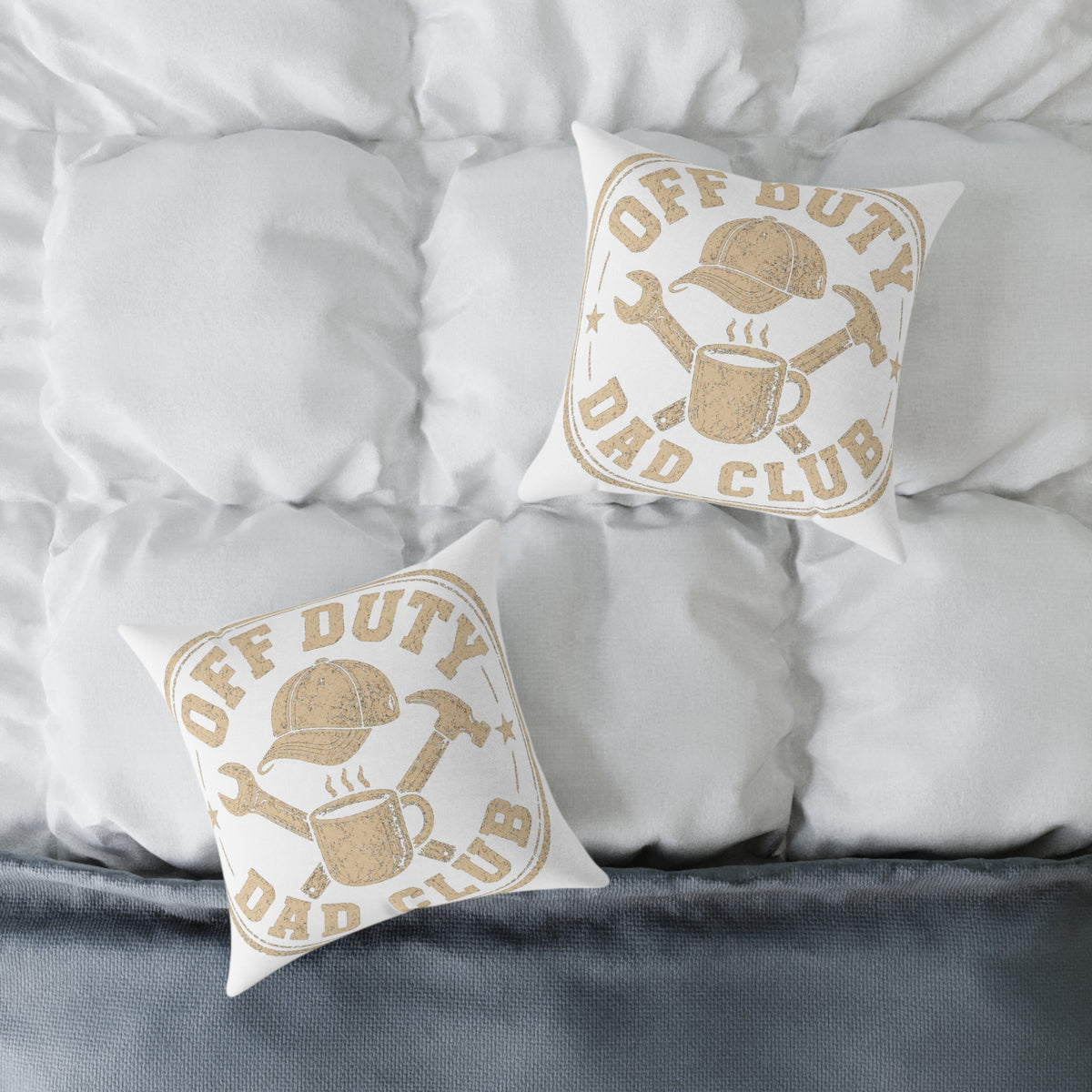 Milo Bailey Dog Dad Mom Square Pillow — "Off Duty Dad Club" Rustic Workshop Decorative Throw Pillow