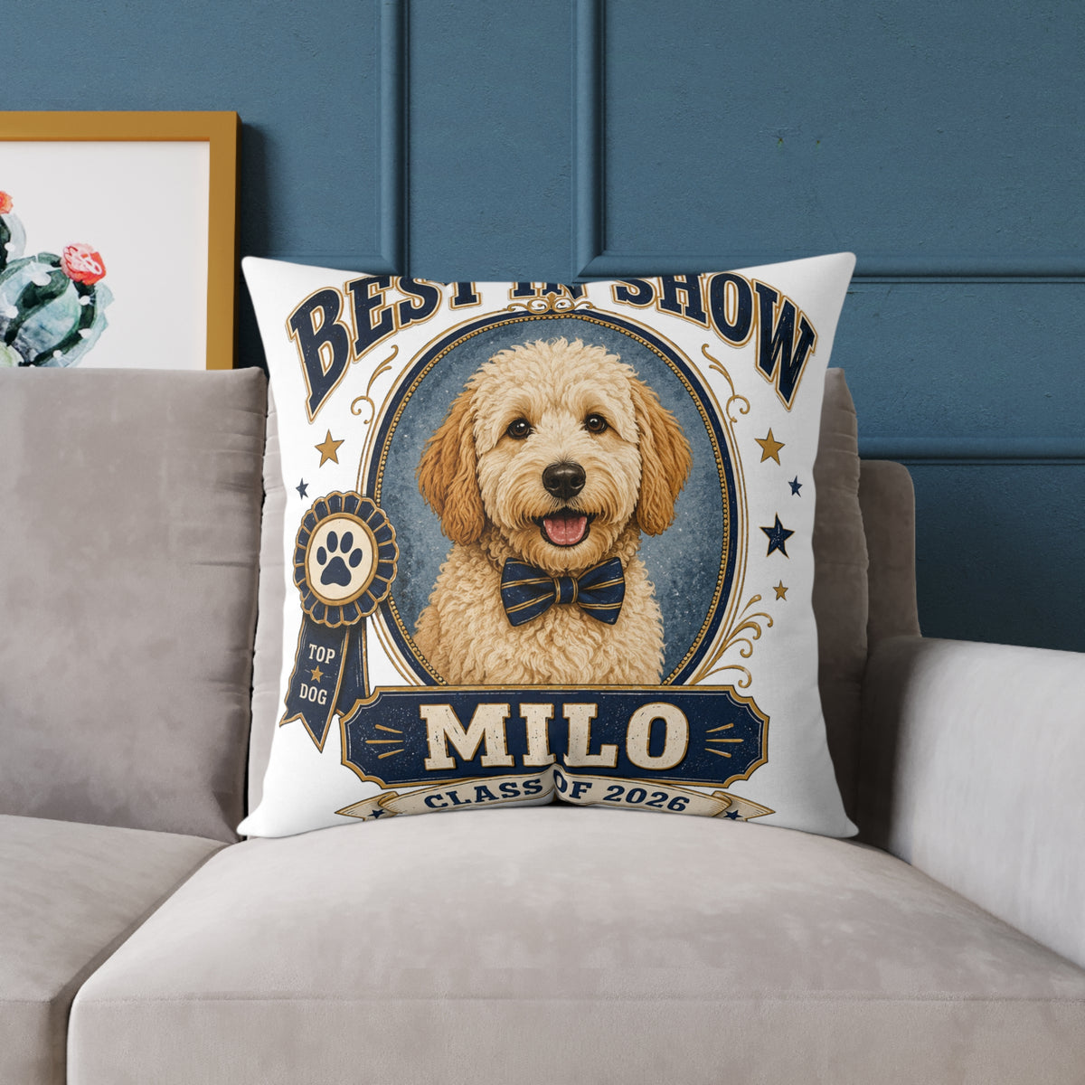 Best in Show Personalized Dog Pillow  Milo Bailey Dog Dad Mom– 'Milo' Class of 2026 Pet Decor