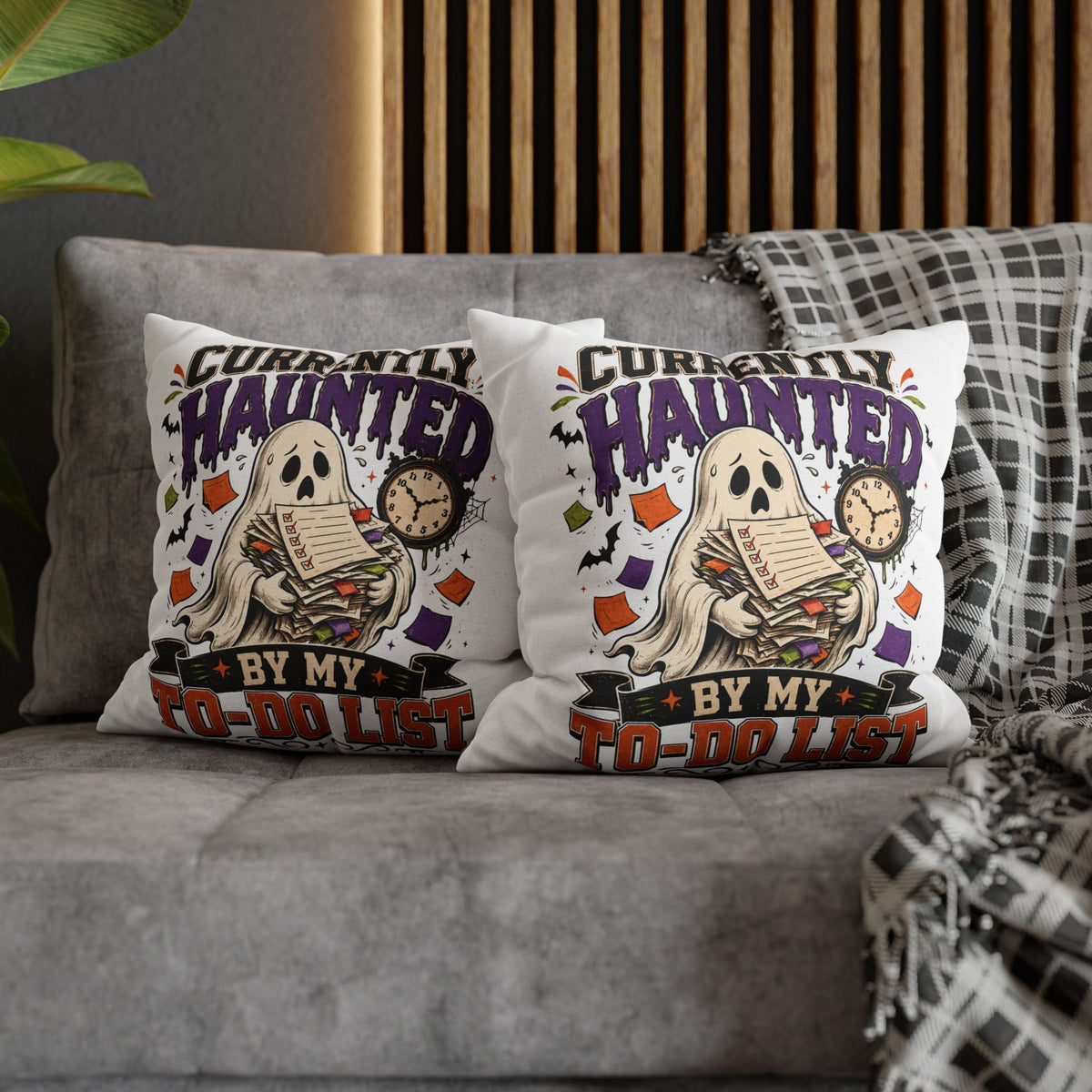 Halloween Ghost Pillowcase  — “Currently Haunted by My To-Do List” Decorative Throw Pillowcase