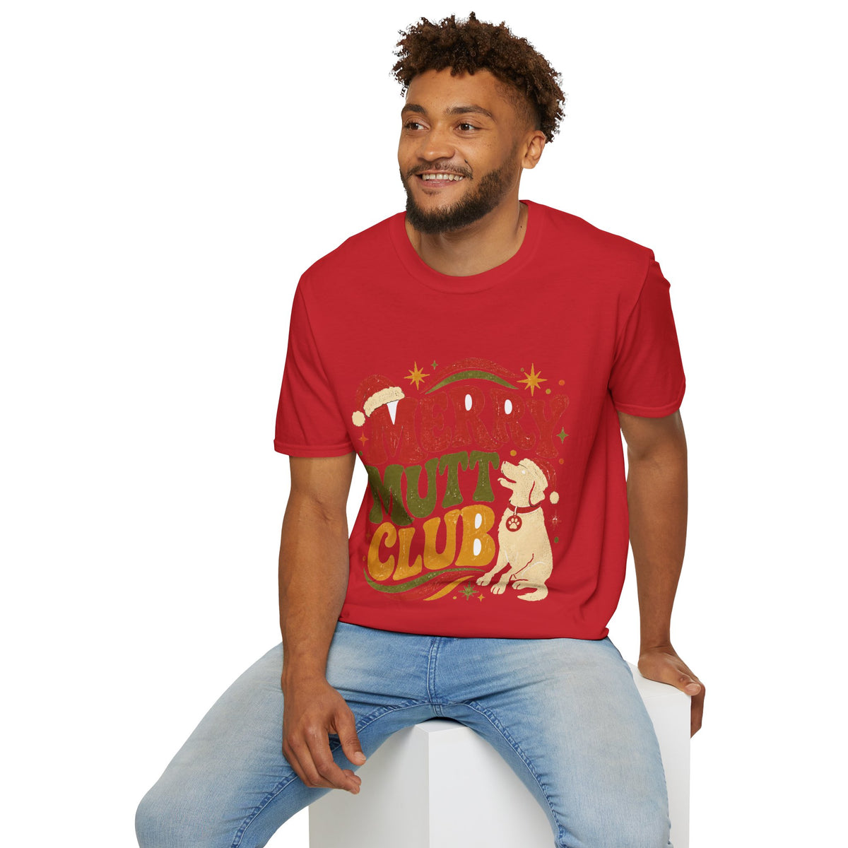 Merry Mutt Club T-Shirt — Retro Christmas Dog Lover Tee