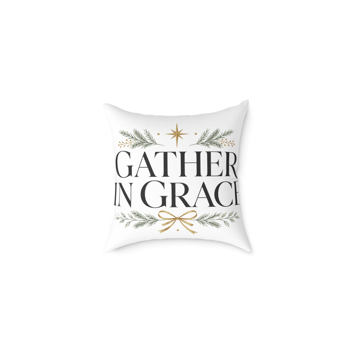 Christmas Gather in Grace Holiday Pillow - Square Poly Canvas Throw Pillow