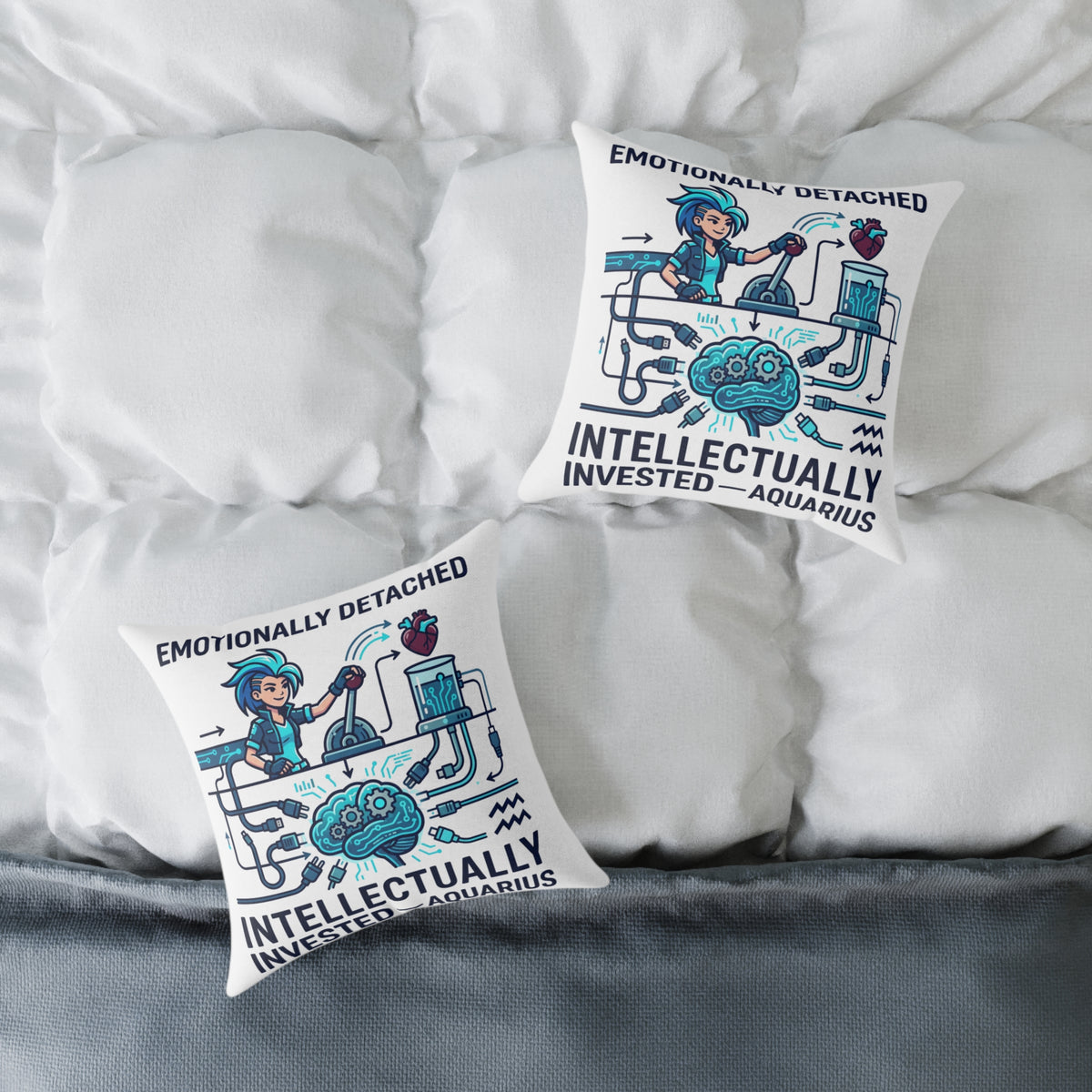 Zodiac Aquarius Emotionally Detached Intellectually Invested Square Poly Canvas Pillow