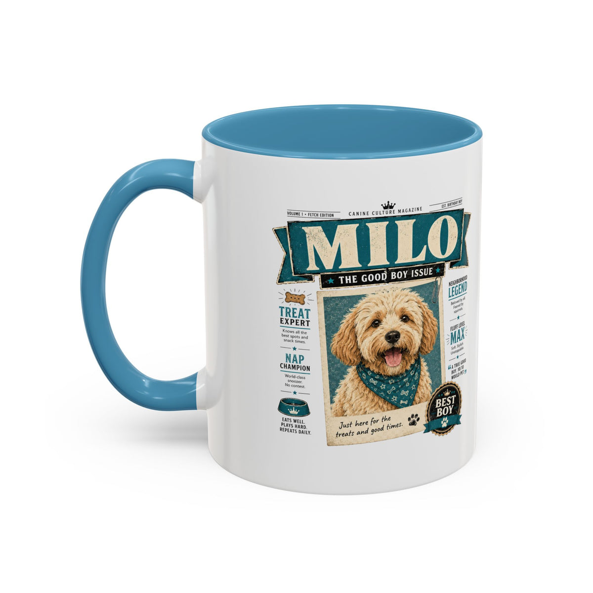 Milo Bailey Dog Dad Mom Personalized Dog Mug – “Milo” Good Boy Vintage Pet Coffee Mug