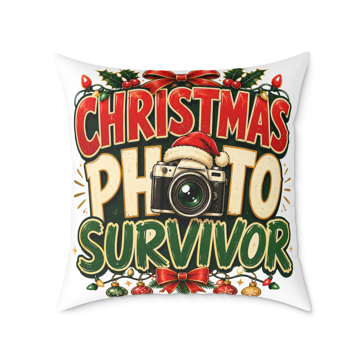 Christmas Photo Survivor Pillow — Holiday Camera Photographer Gift