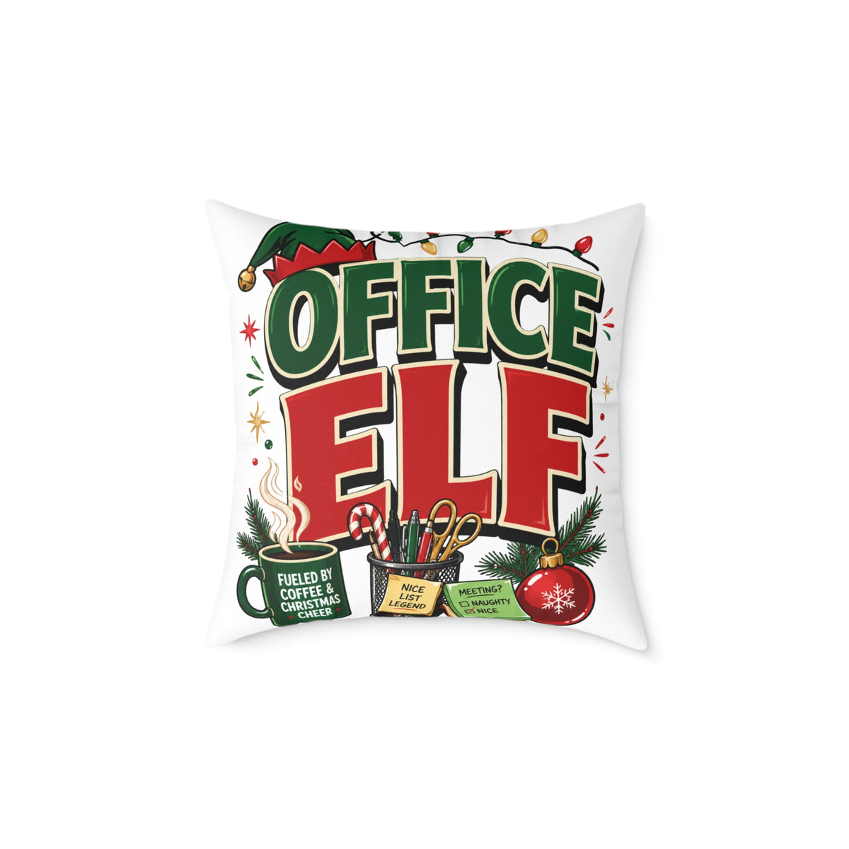 Office Elf Christmas Pillow