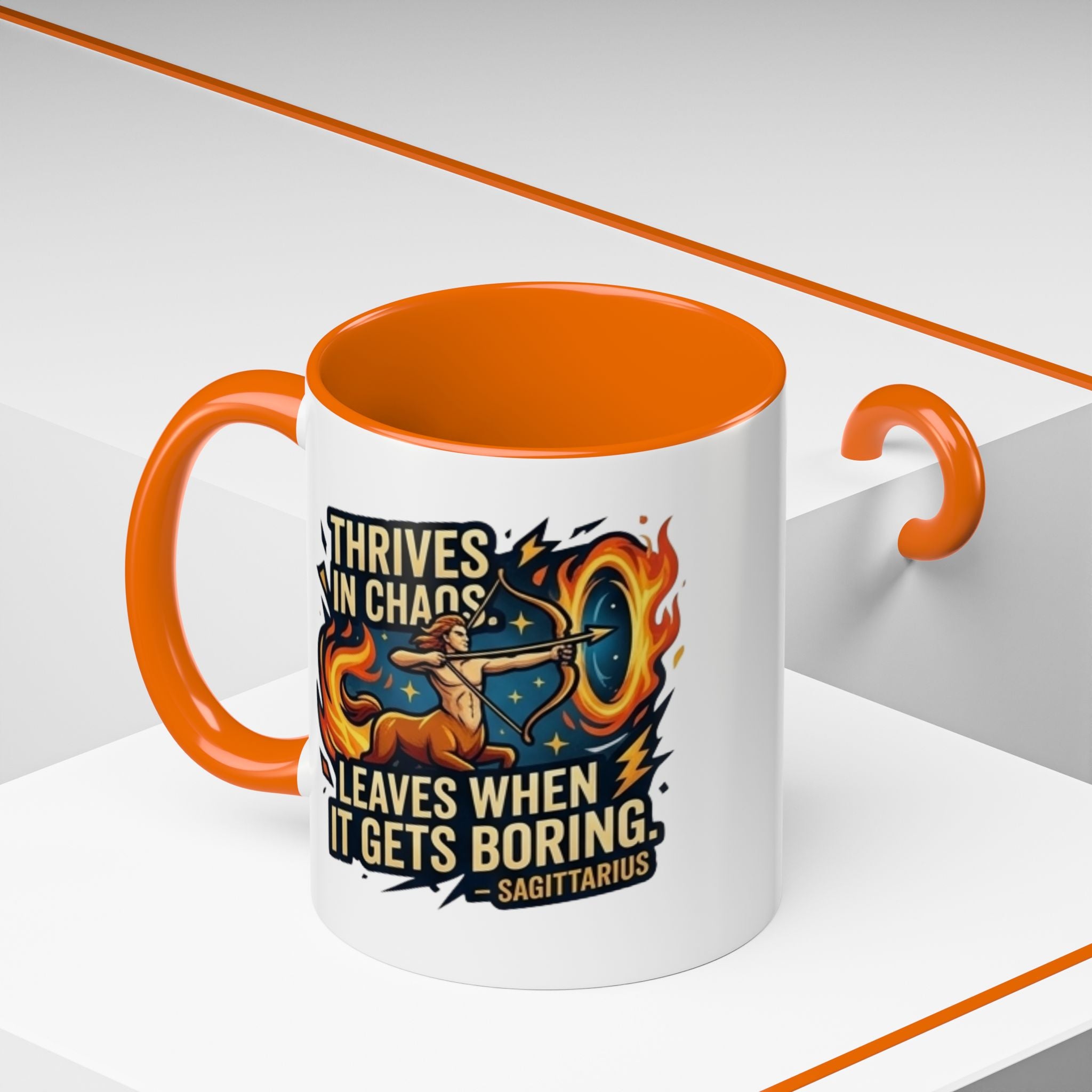 Sagittarius Coffee Mug – "Thrives in Chaos, Leaves When It Gets Boring" Accent Mug