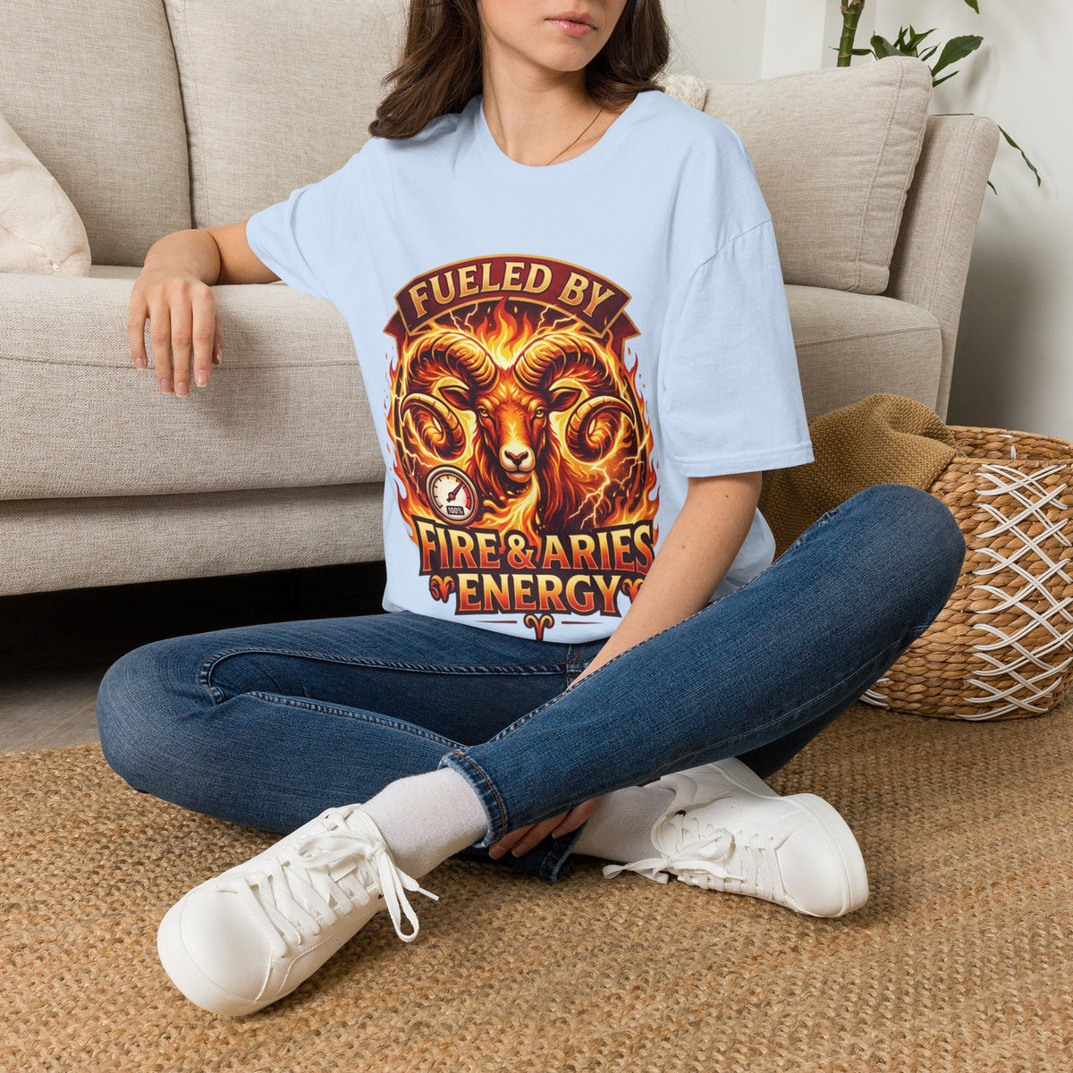 Aries Zodiac Fueled By Fire & Aries Energy T-Shirt — Zodiac Ram Graphic Tee