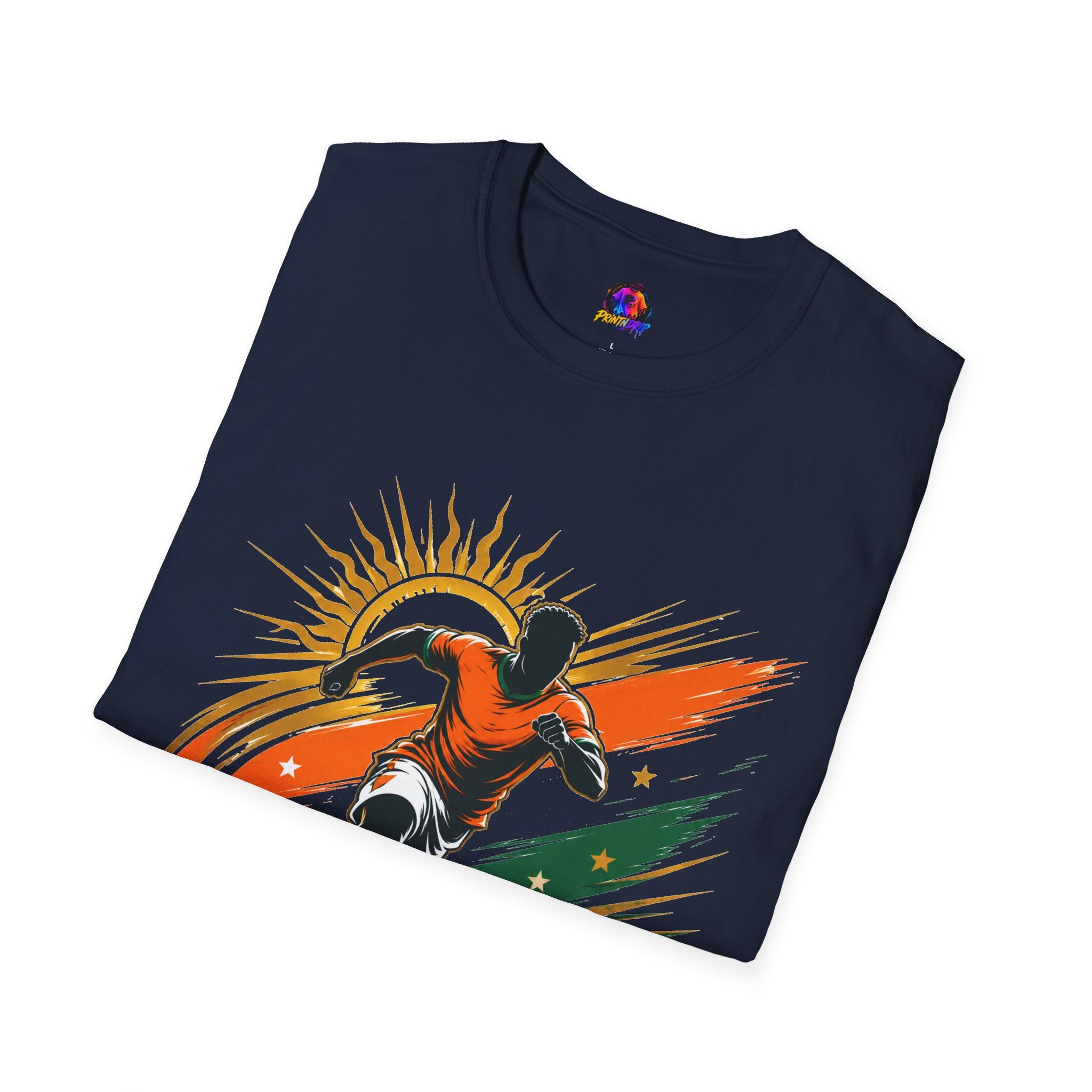 Côte d'Ivoire Orange Power Soccer T-Shirt — Dynamic Player Graphic Tee