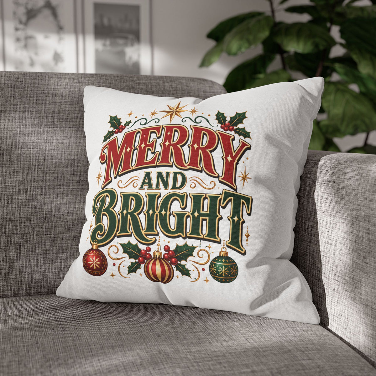Merry and Bright Christmas Pillowcase — Festive Holiday Decorative Pillow Cover