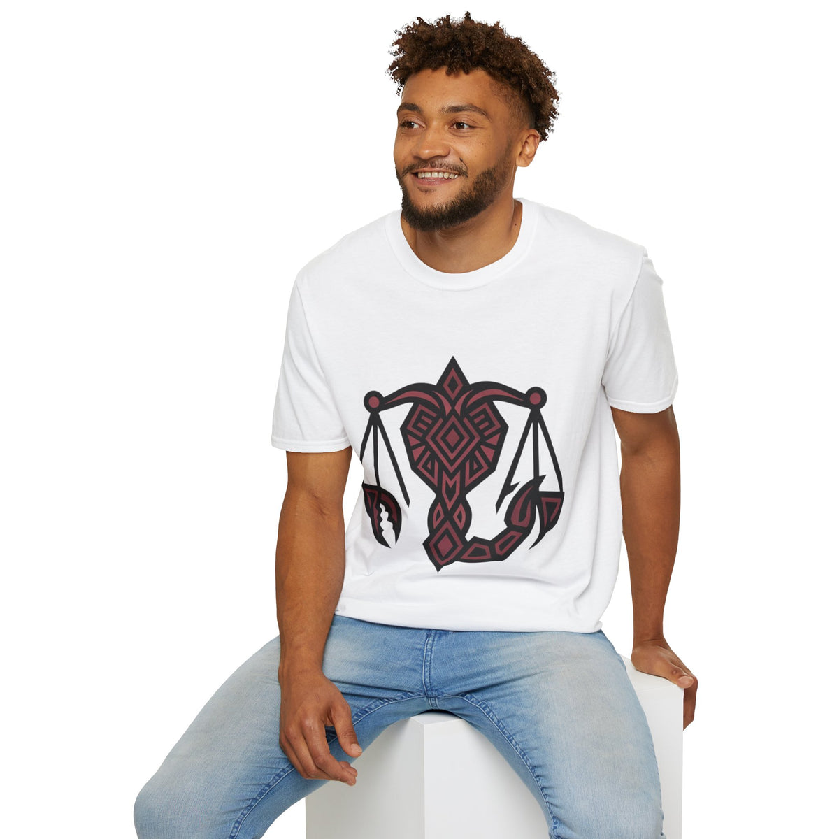 Libra Scales Graphic T‑Shirt — Tribal Zodiac Balance Design