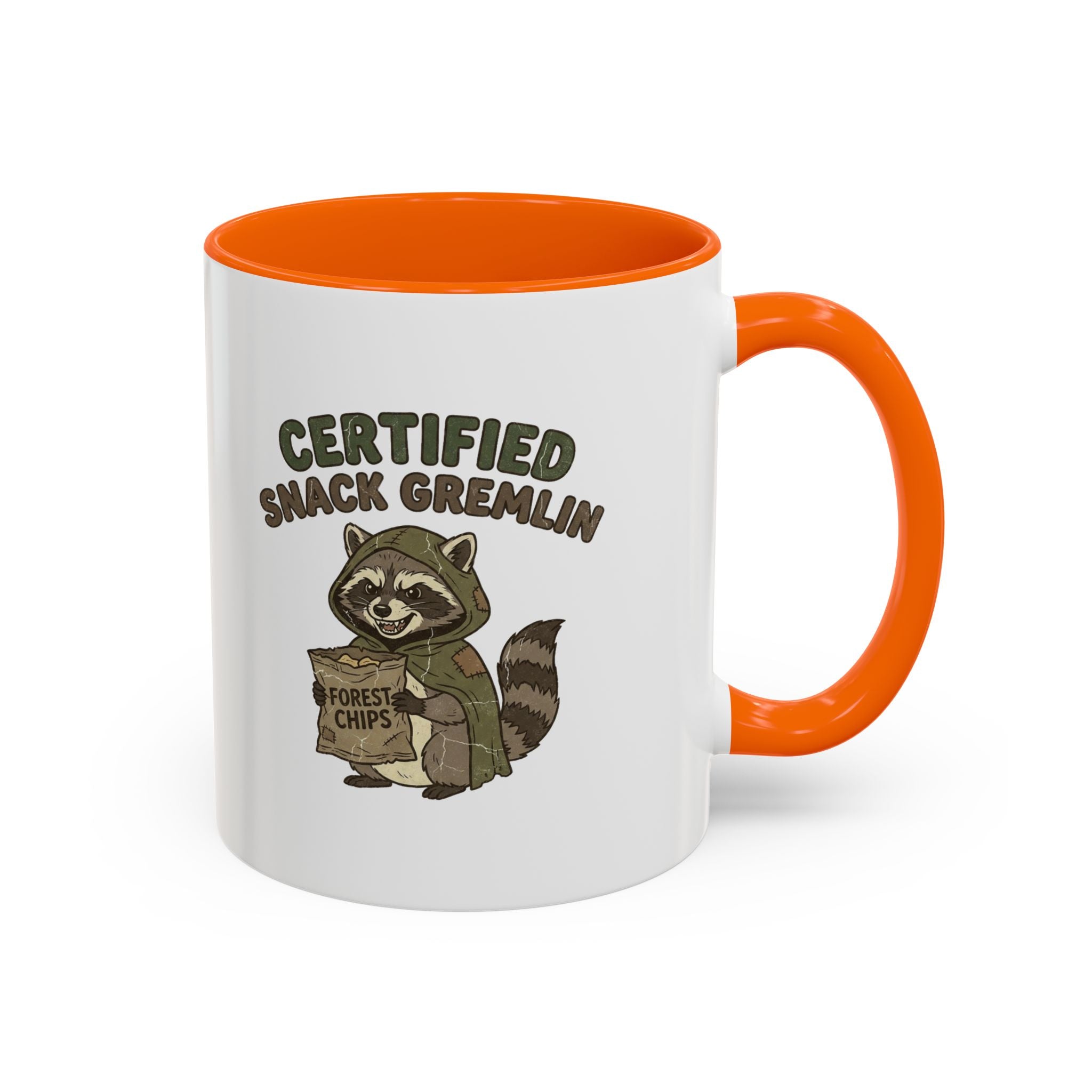 Funny Certified Snack Gremlin Coffee Mug — Cute Raccoon Snack Lover Accent Mug