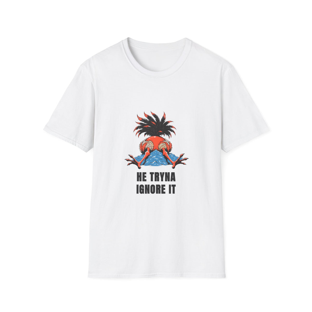 Graphic T-Shirt — 'He Tryna Ignore It' Funny Crab Illustration Tee - Trending Now - August 2026