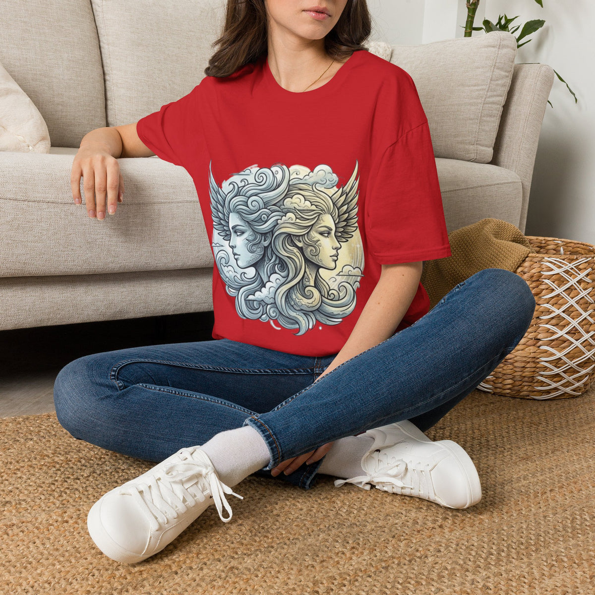 Mythic Moon & Sun Faces T-Shirt — Celestial Duality Graphic Tee