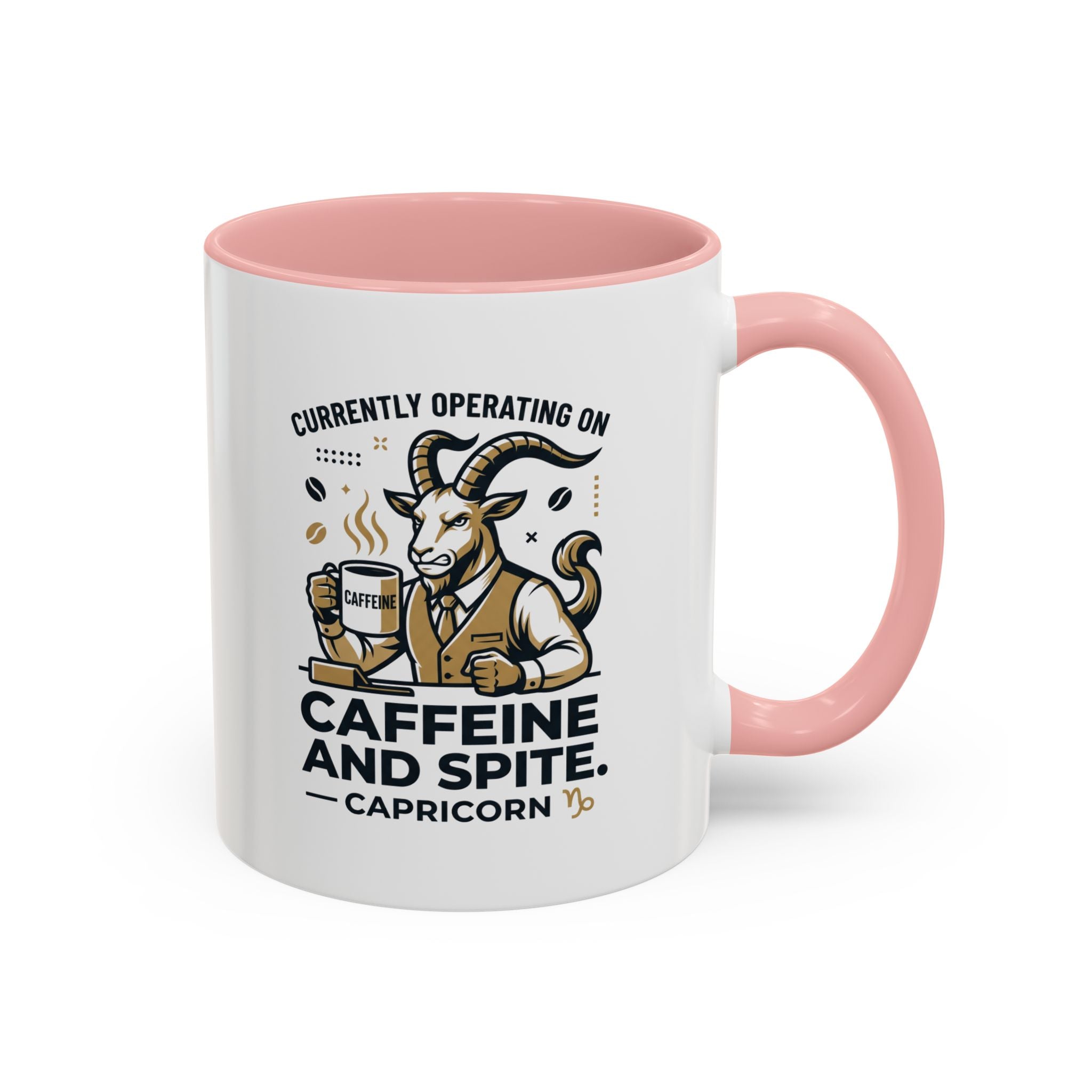 Capricorn Coffee Mug — “Currently Operating on Caffeine and Spite” Accent Mug (11/15oz)