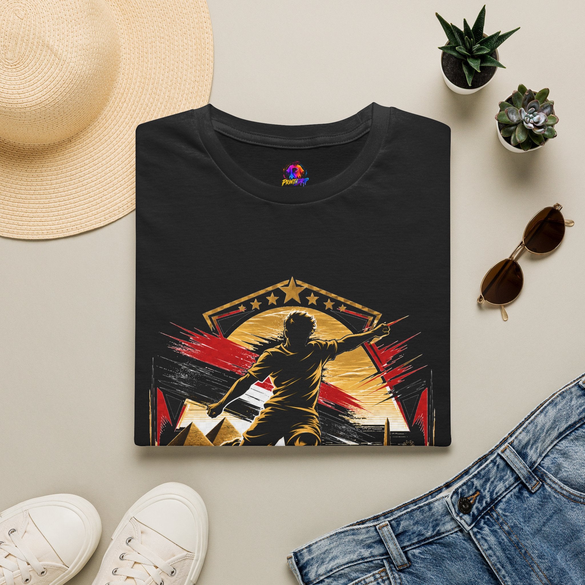 Egypt Soccer Player Nile Fire Graphic T-Shirt — Retro Athletic Team Tee
