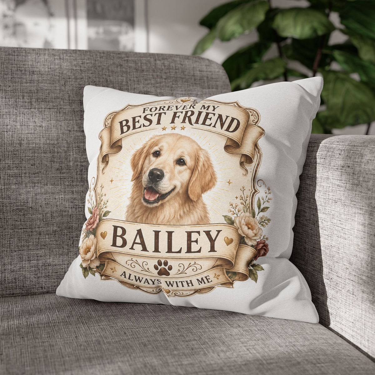 Golden Retriever Memorial Pillowcase Milo Bailey Dog Dad Mom — "Forever My Best Friend" Personalized Dog Name Cushion