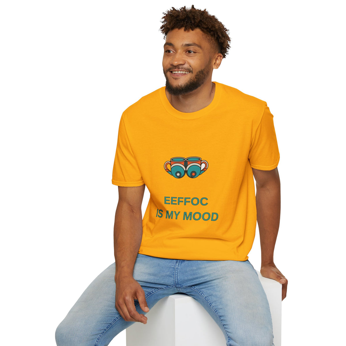 Coffee Cups Graphic T-Shirt — "EEFFOC IS MY MOOD" Casual Coffee Lover Tee - Trending Now - August 2026