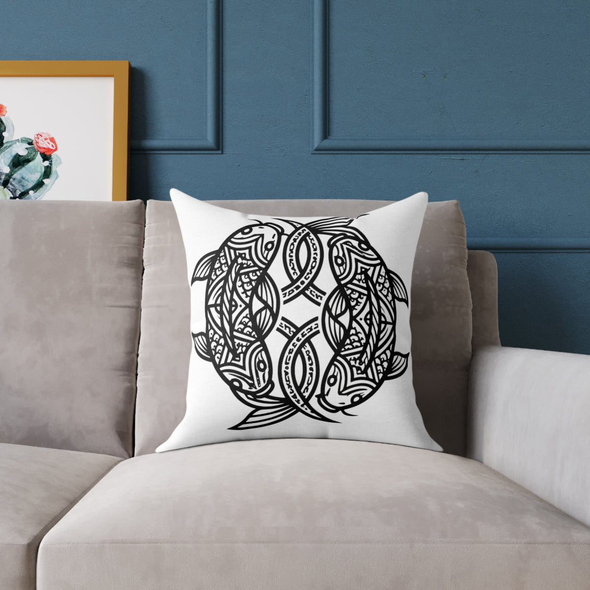 Pisces Zodiac Black Pisces Square Poly Canvas Pillow