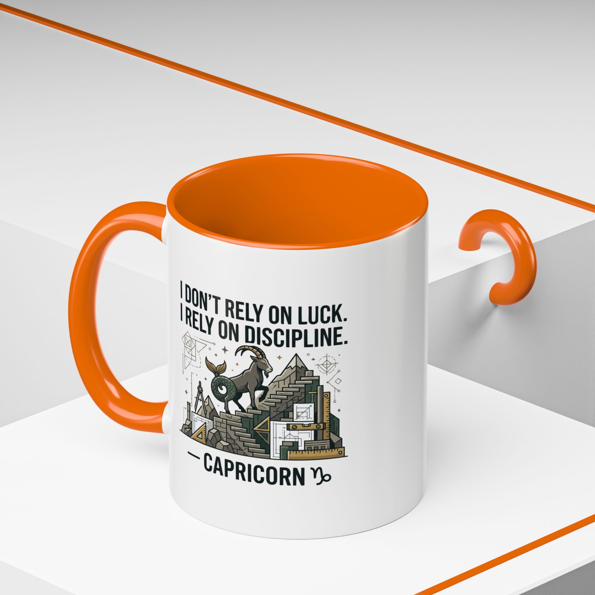 Capricorn Coffee Mug — “I Don’t Rely on Luck. I Rely on Discipline.” Accent Ceramic Mug