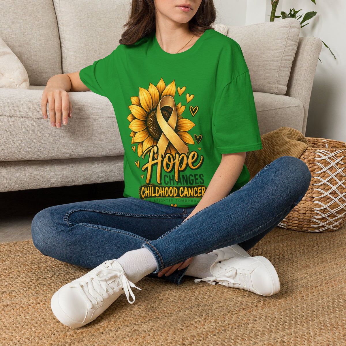 Childhood Cancer Awareness T-Shirt — "Hope Changes Lives" Sunflower Ribbon