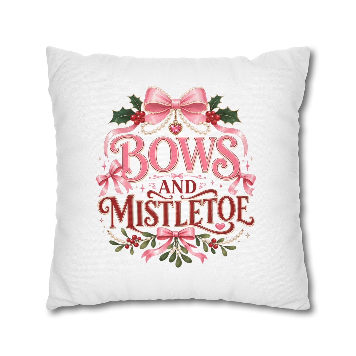 Christmas Pillowcase Bows and Mistletoe Christmas Pillow