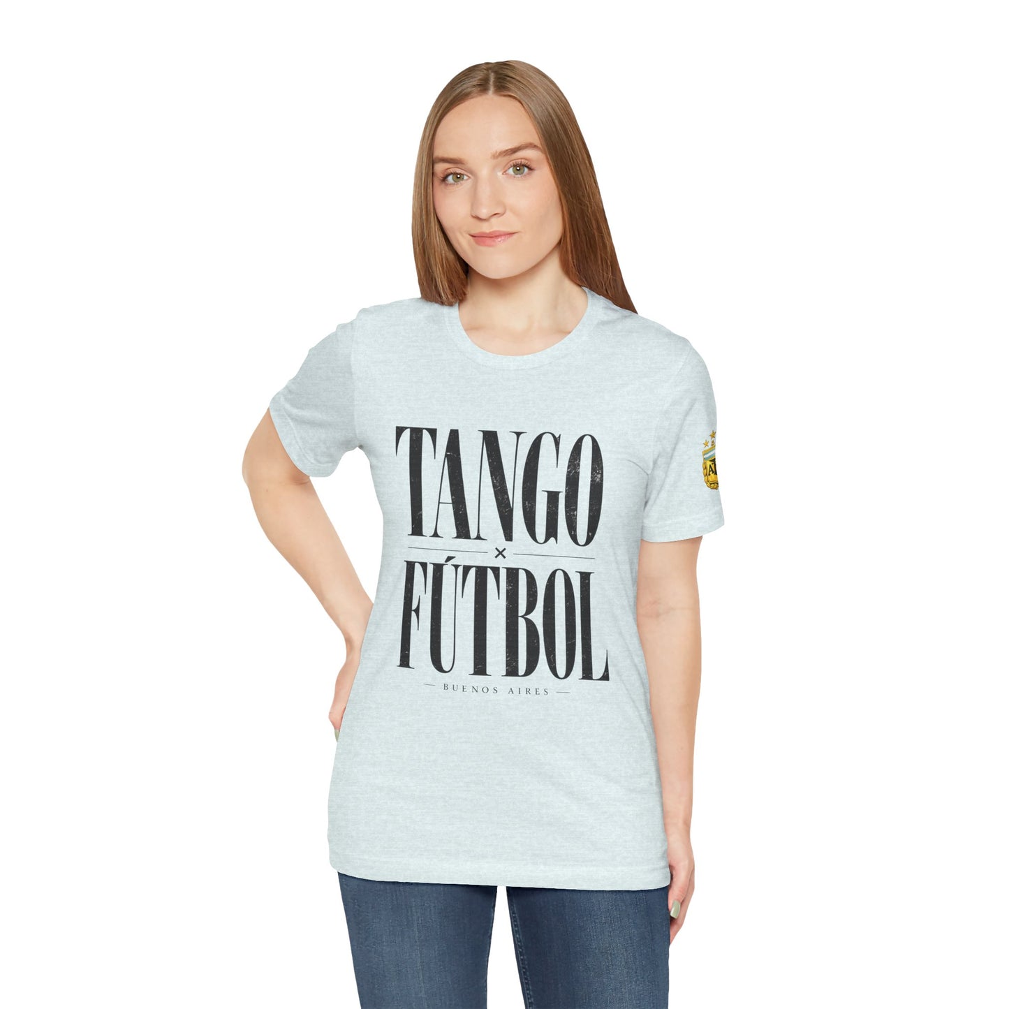 Argentina - Tango y Fútbol Graphic Tee - Bold Serif Soccer & Dance Shirt
