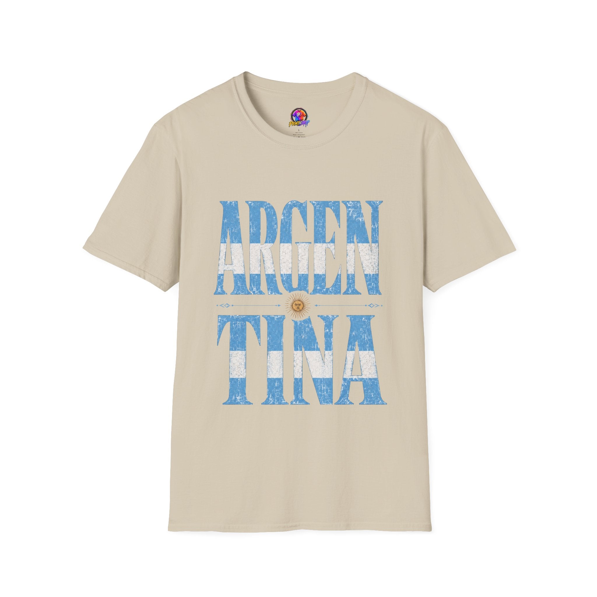 Argentina Flag Graphic T‑Shirt — Vintage Blue Distressed Typography