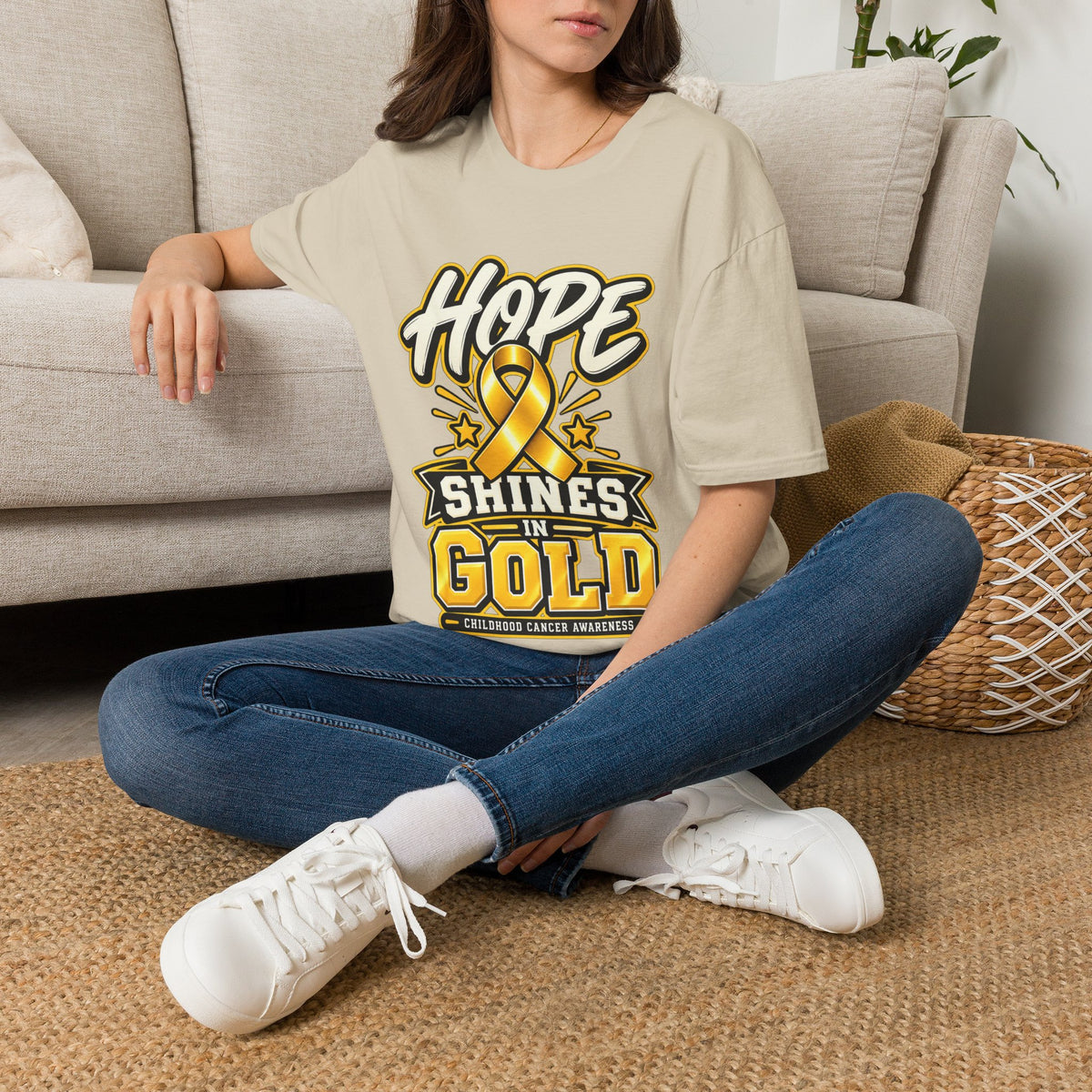 Hope Shines in Gold T-Shirt — Childhood Cancer Awareness Tee