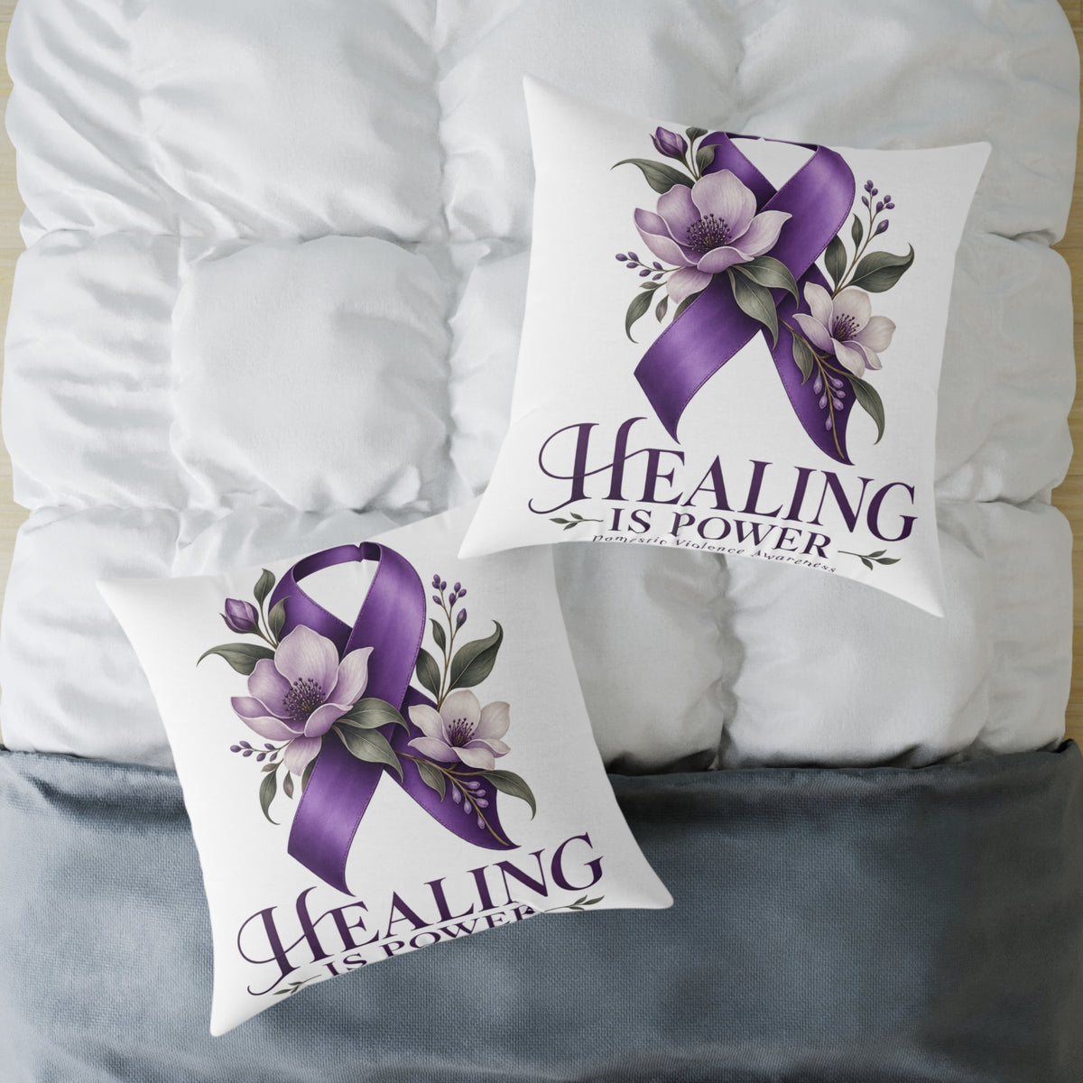 Healing Purple Domestic Violence Awareness Ribbon Pillow — Floral Support Decorative Throw