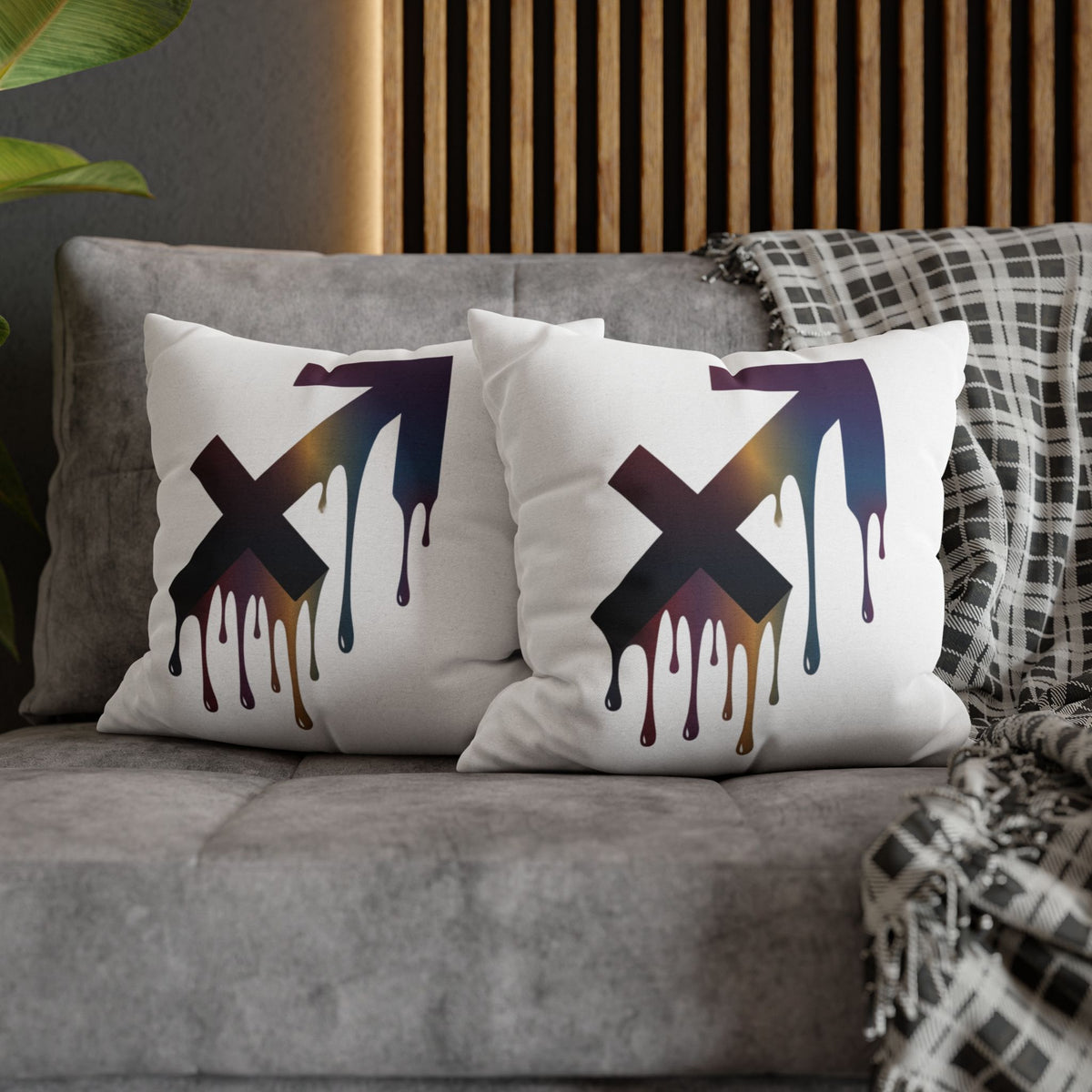 Sagittarius Dripping Arrow Logo Pillowcase — Modern Graphic Accent Pillow