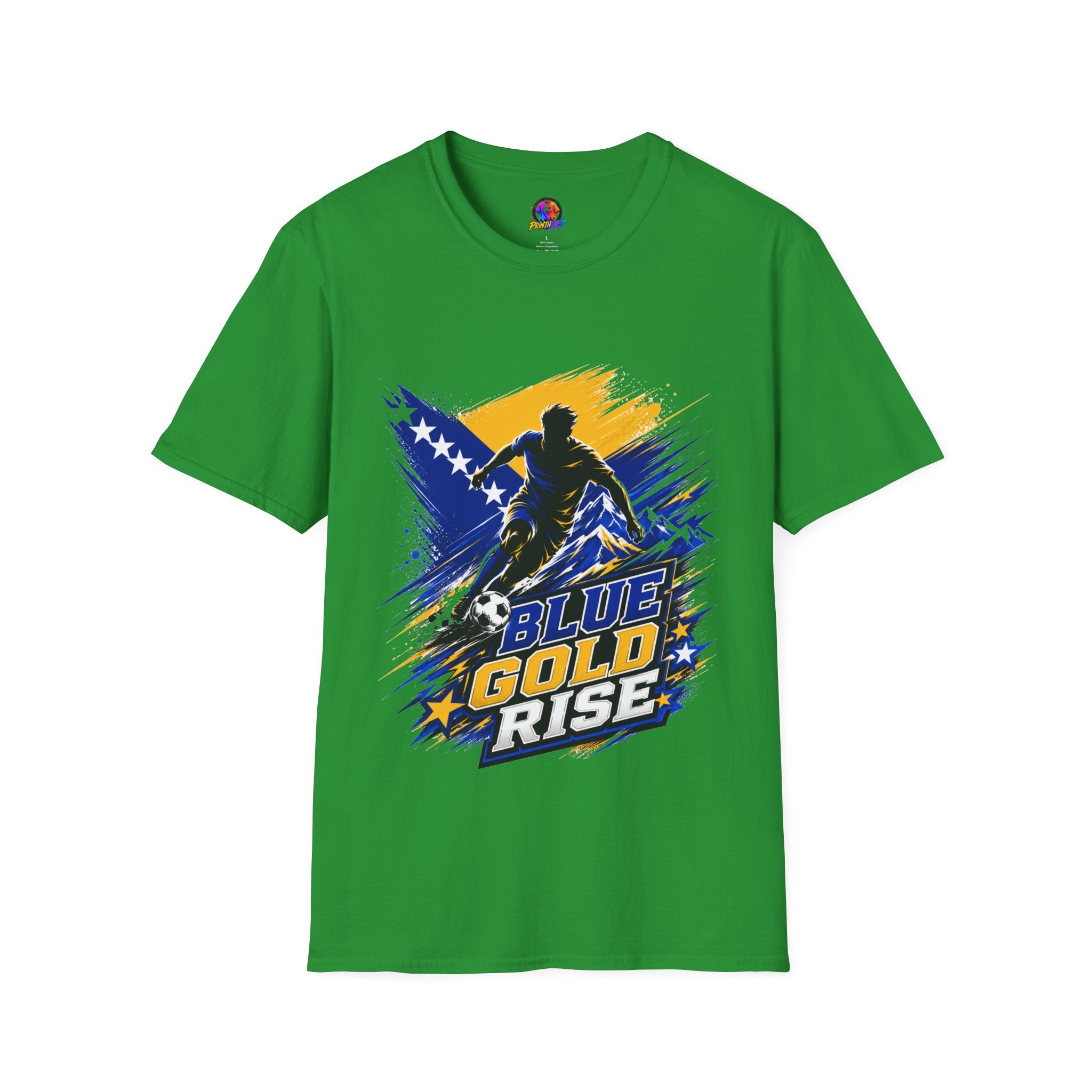 Bosnia Football T‑Shirt - "Blue Gold Rise" Soccer Graphic Tee