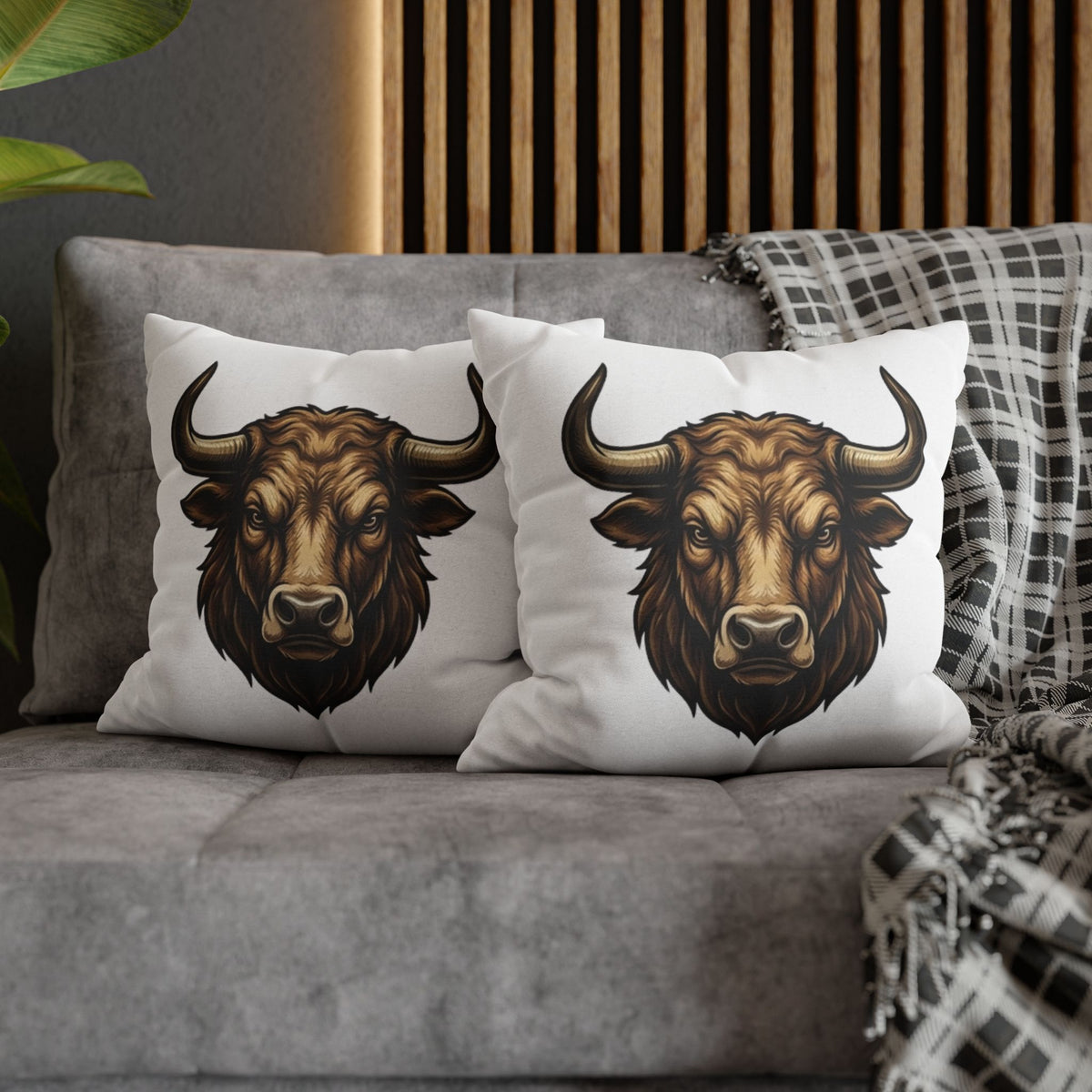 Taurus Bull Head Decorative Pillowcase — Rustic Farmhouse Toss Pillow Cover