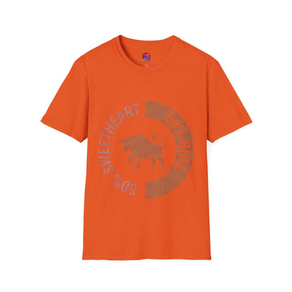Bull Percentage Graphic T-Shirt — "50% Bull, 50% Sweetheart" Casual Tee