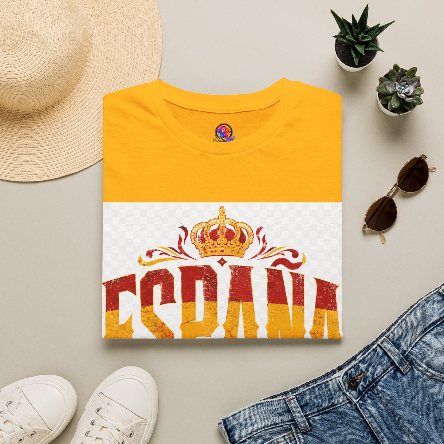 Spain Crown Graphic T-Shirt — Spanish Flag Vintage Crest Tee