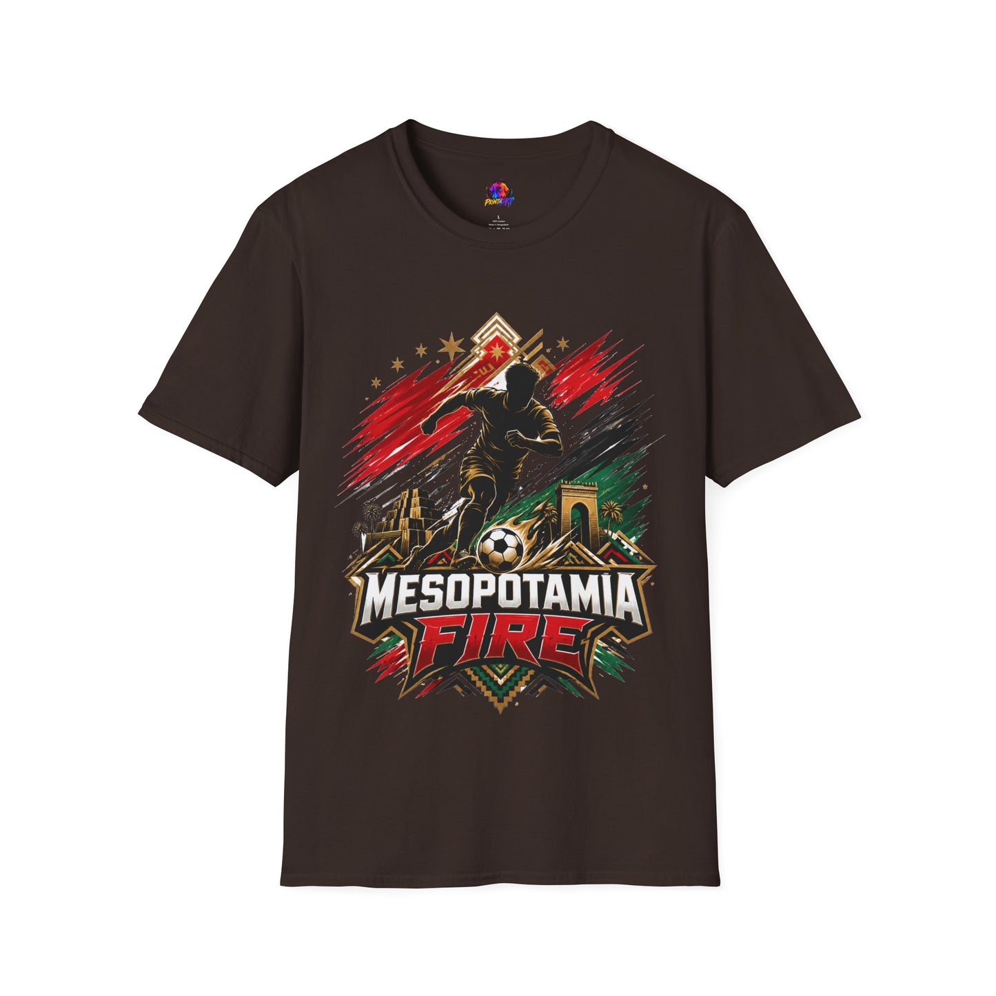 Iraq Mesopotamia Fire Soccer T-Shirt — Vintage Football Player Graphic Tee