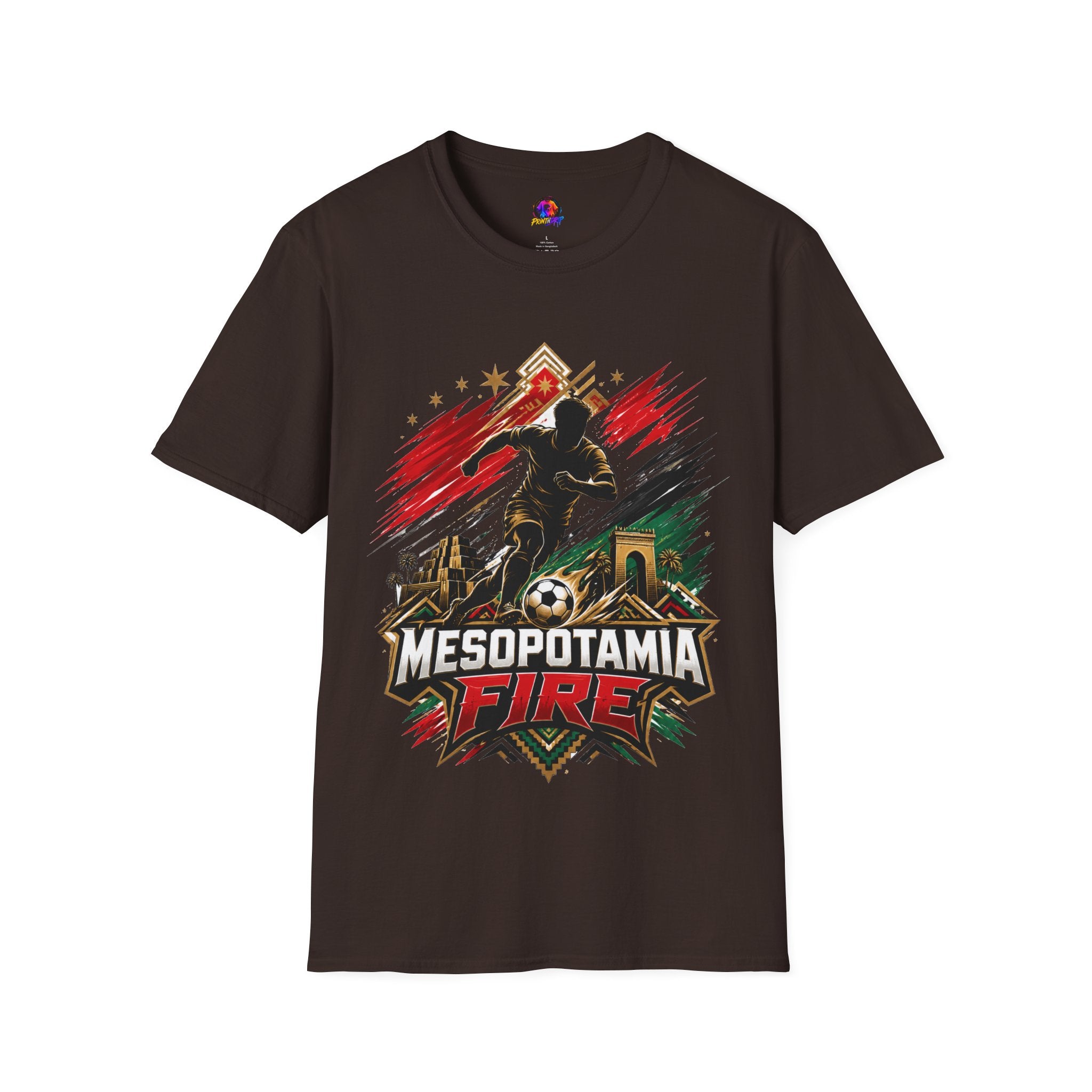 Iraq Mesopotamia Fire Soccer T-Shirt — Vintage Football Player Graphic Tee