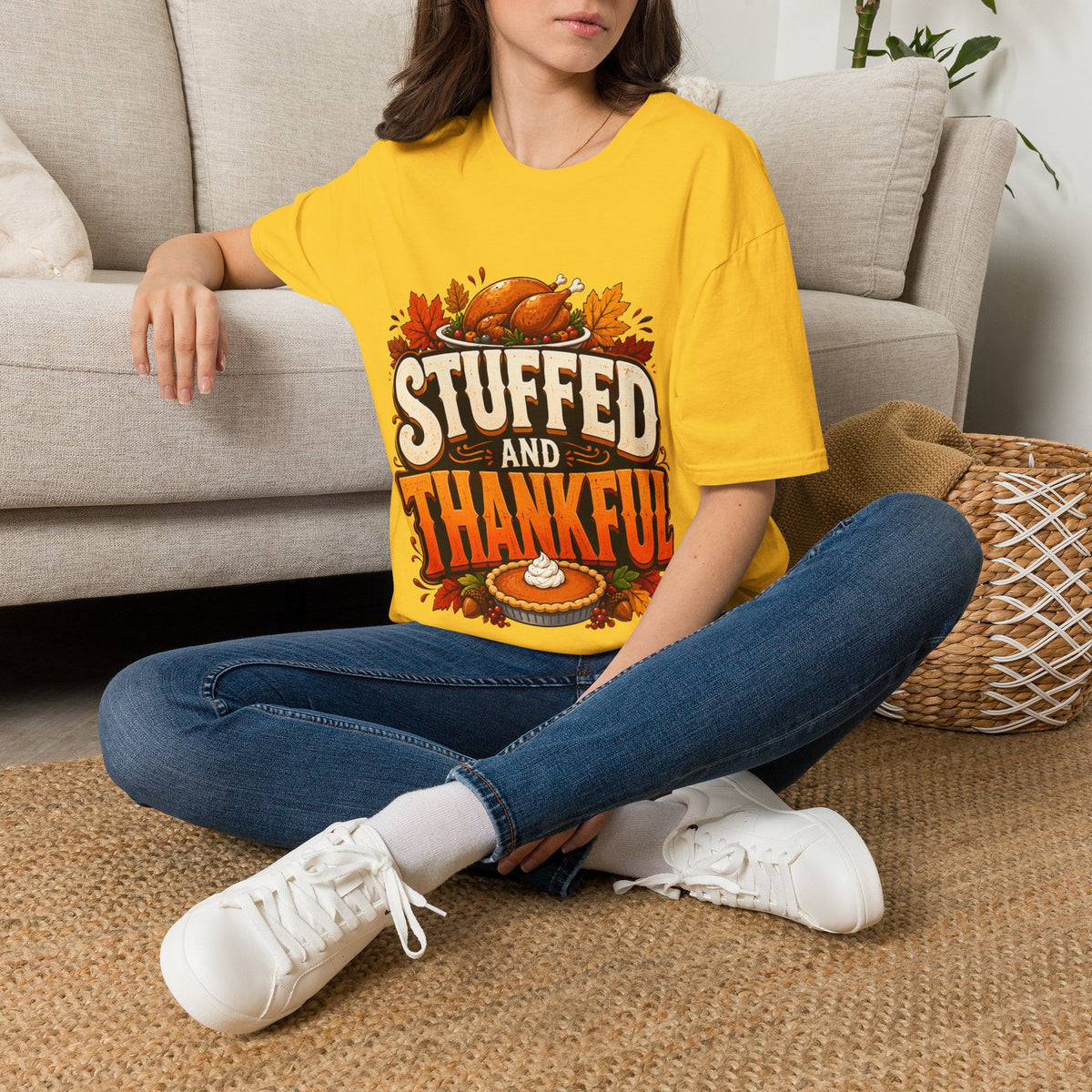 Thanksgiving T-Shirt — "Stuffed and Thankful" Turkey Design