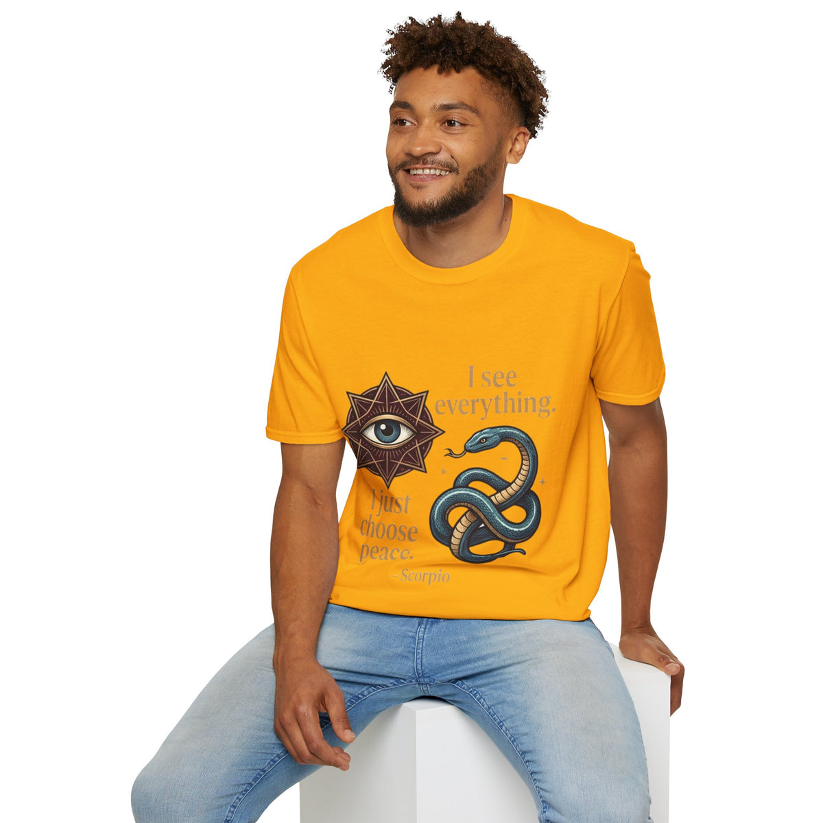 Scorpio “I See Everything” Zodiac T‑Shirt — Astrological Snake & All‑Seeing Eye Design