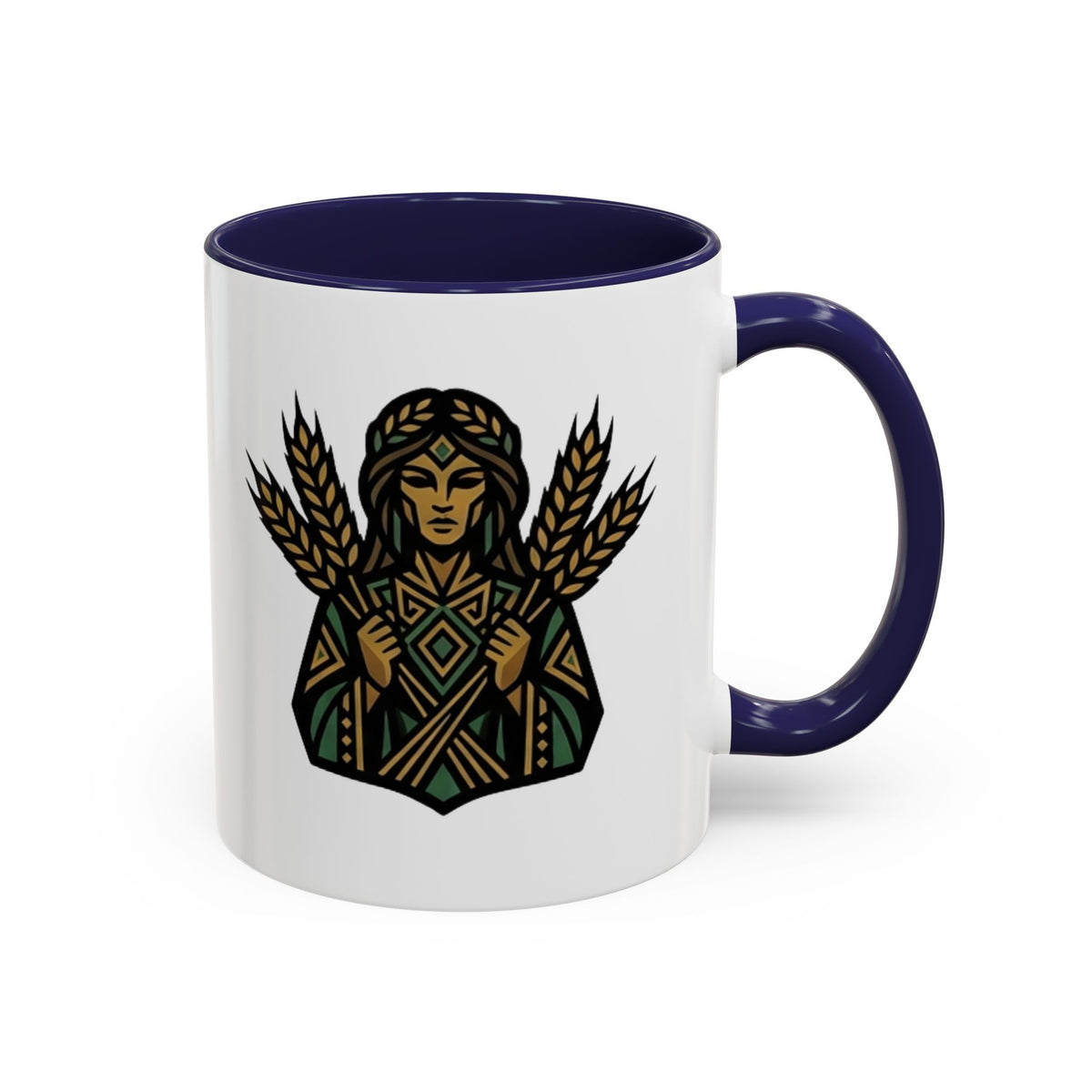Virgo Zodiac Harvest Goddess Accent Coffee Mug — Rustic Wheat & Earthy Green Tribal Design