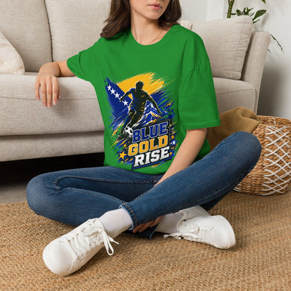 Bosnia Football T‑Shirt - "Blue Gold Rise" Soccer Graphic Tee