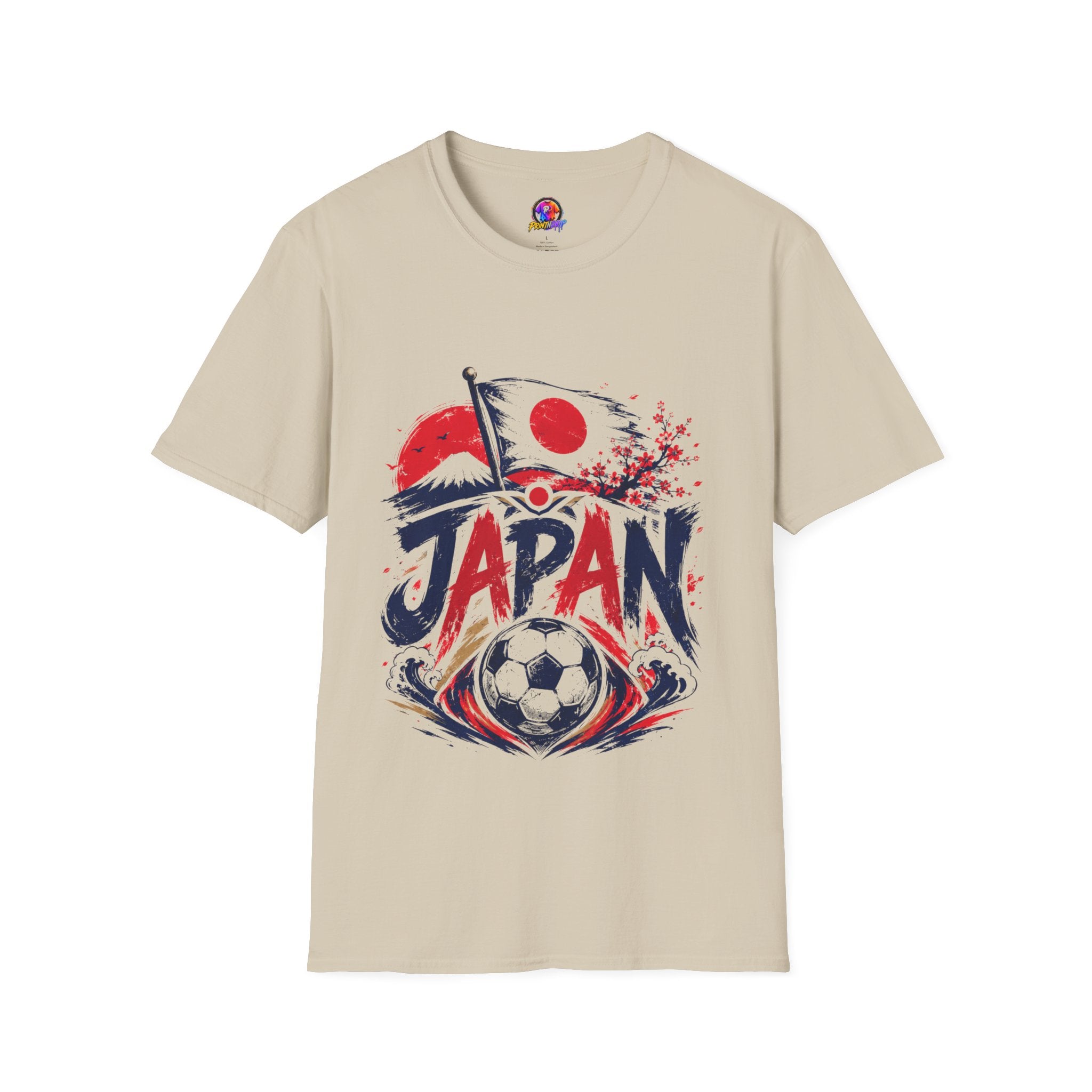 Japan Soccer T-Shirt — Japanese Flag & Cherry Blossom Football Graphic