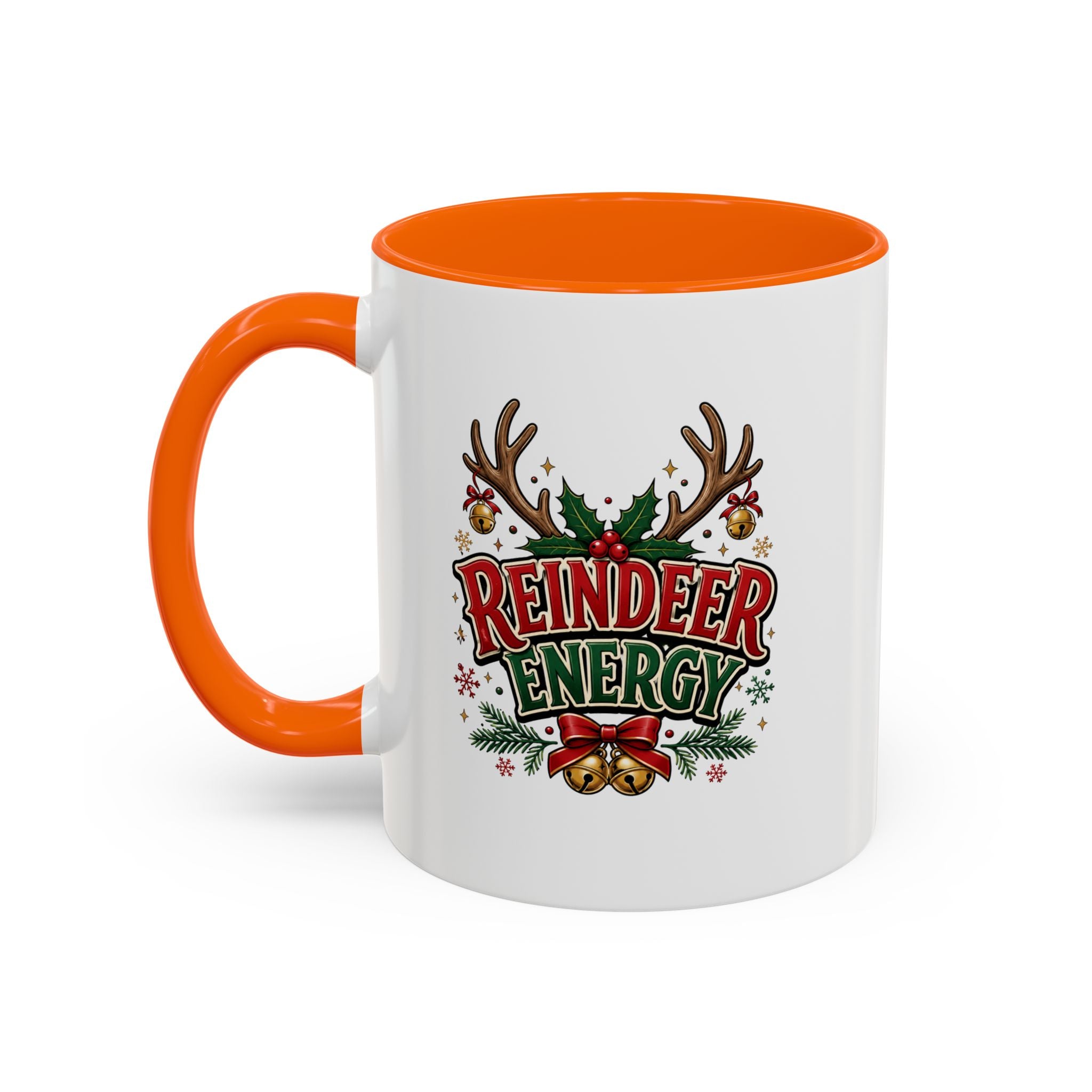 Reindeer Energy Coffee Mug – Holiday Christmas Antlers & Bells Accent Mug