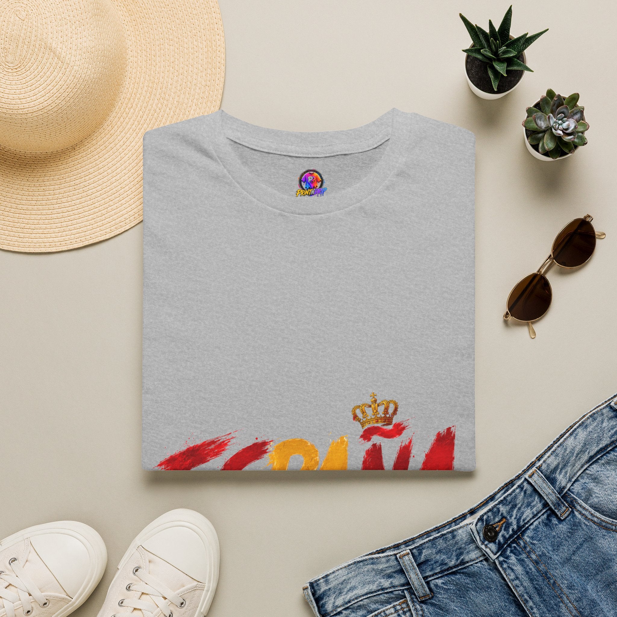 Spain  Graphic T-Shirt — Spanish Flag Brushstroke Design with Crown