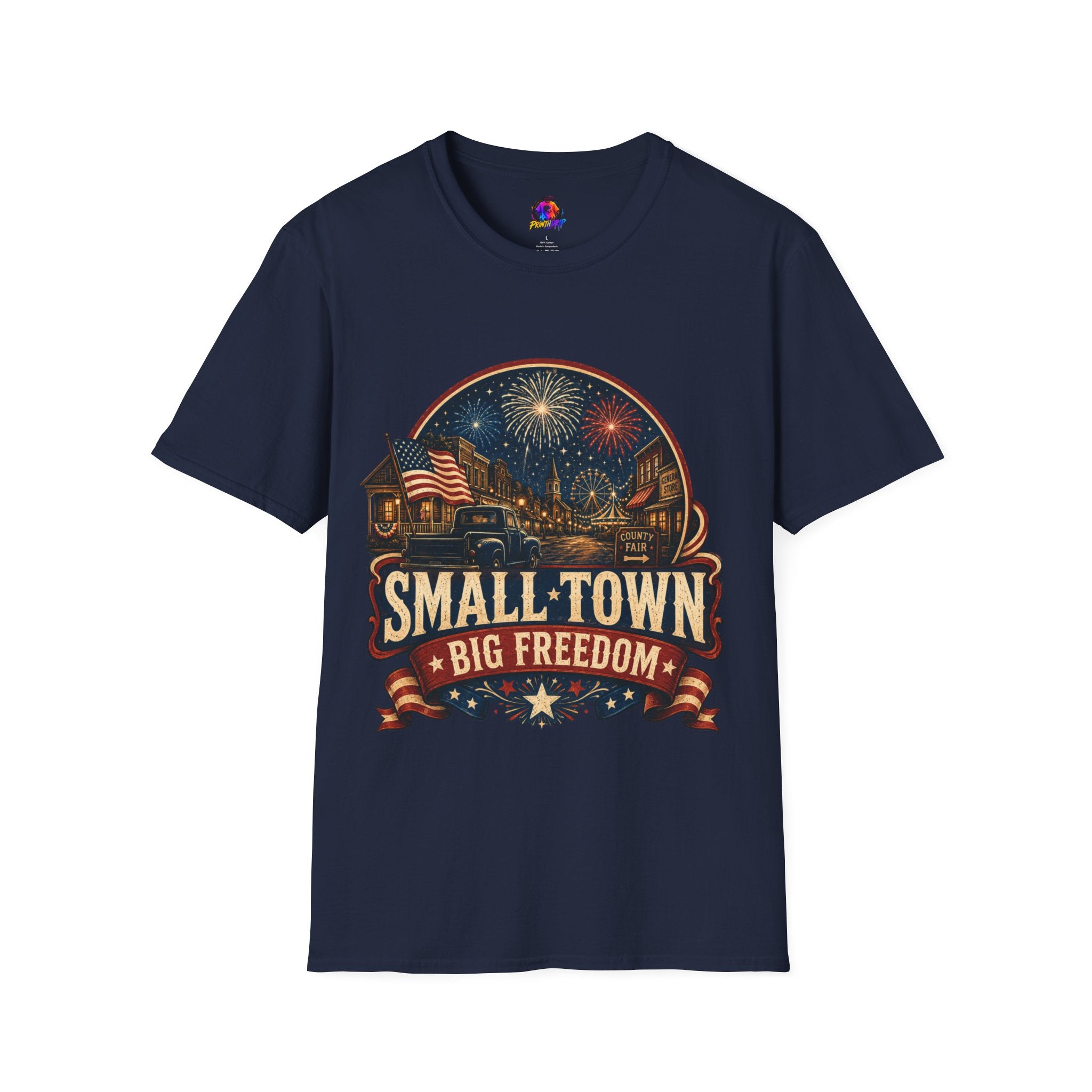Small Town Big Freedom T-Shirt — Patriotic 4th of July Fireworks Tee